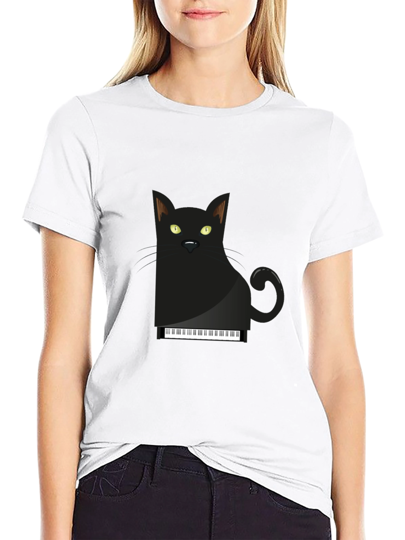 Piano Cat T-Shirt - Black Cotton Graphic Tee