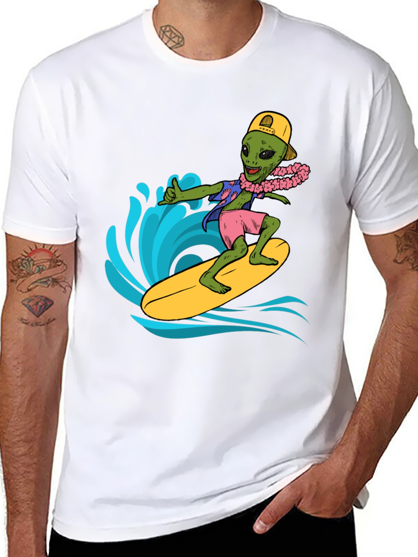 Surfing Alien Graphic Tee - Cool Summer Style