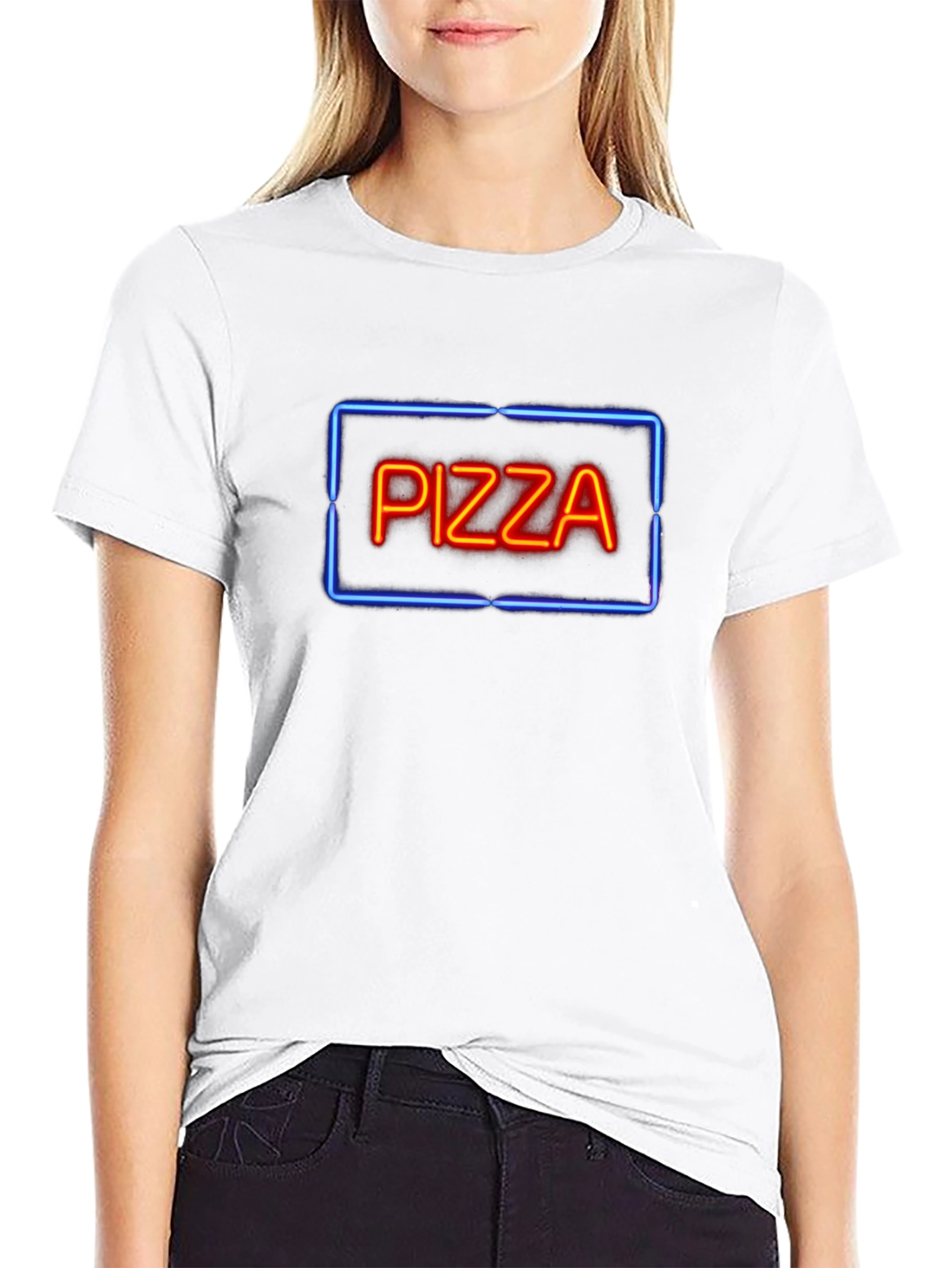 Neon Pizza Sign Graphic Tee - Black