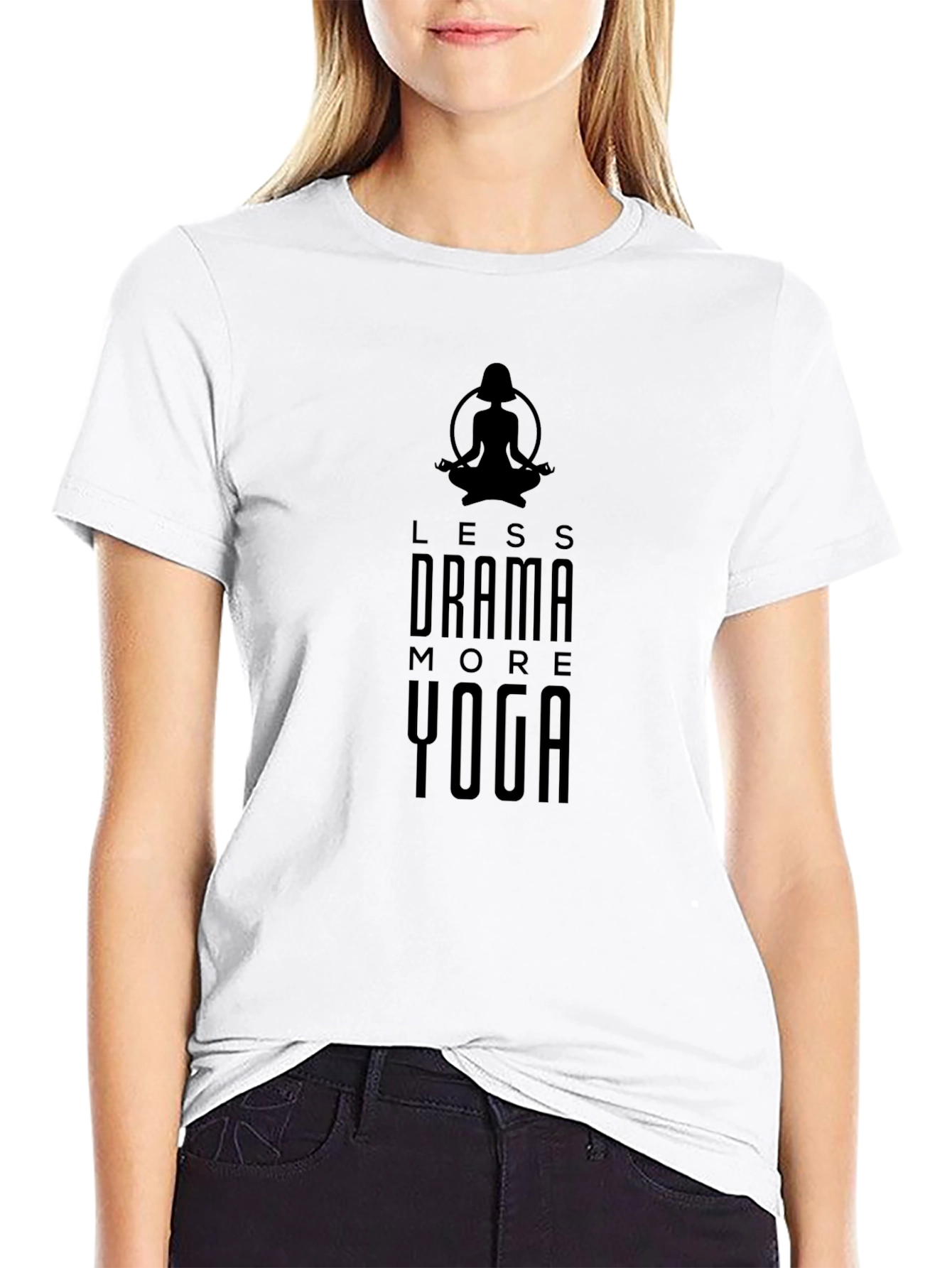 Less Drama More Yoga Black Graphic T-Shirt