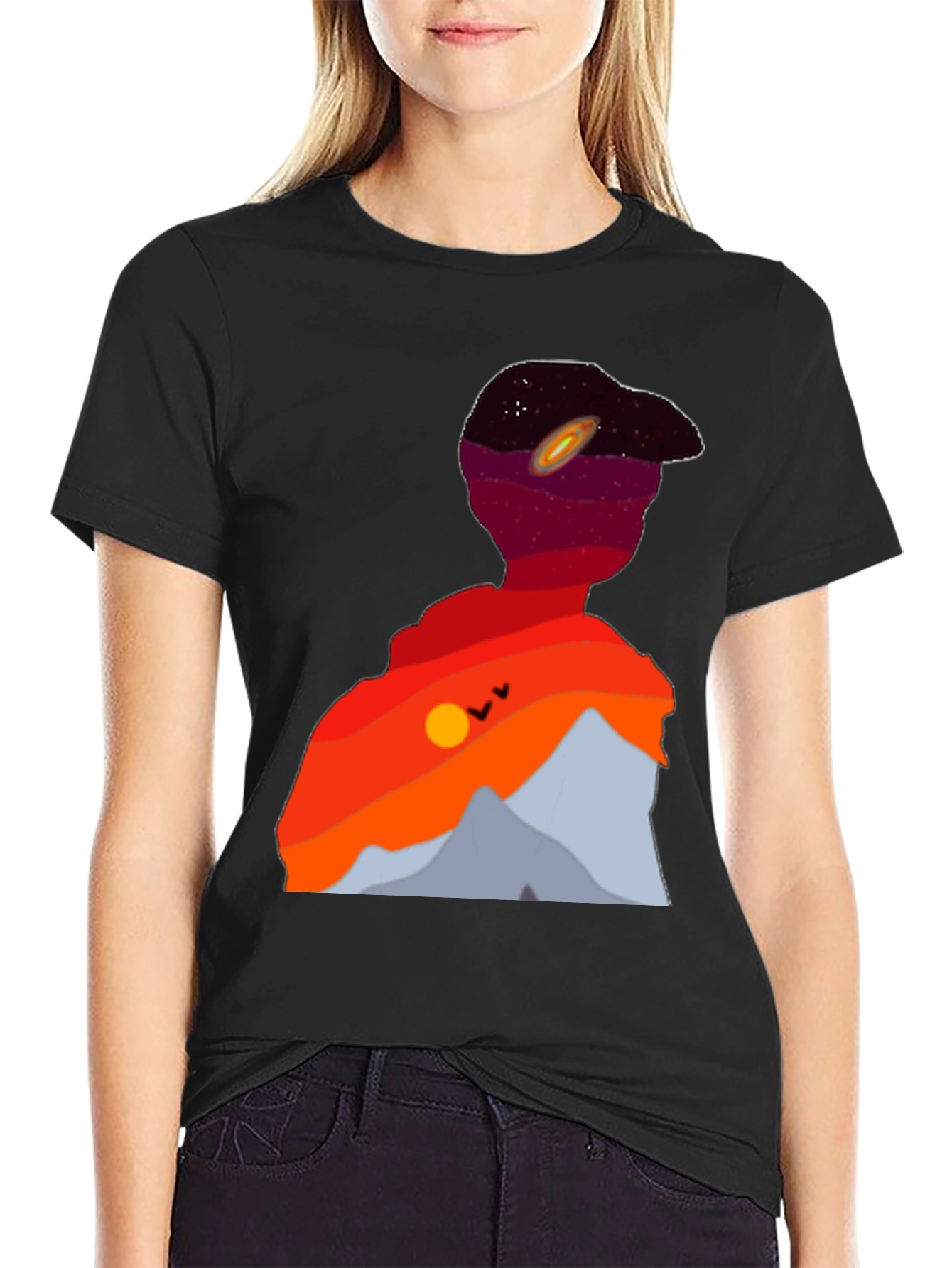 Cosmic Landscape Silhouette Graphic Tee - Black