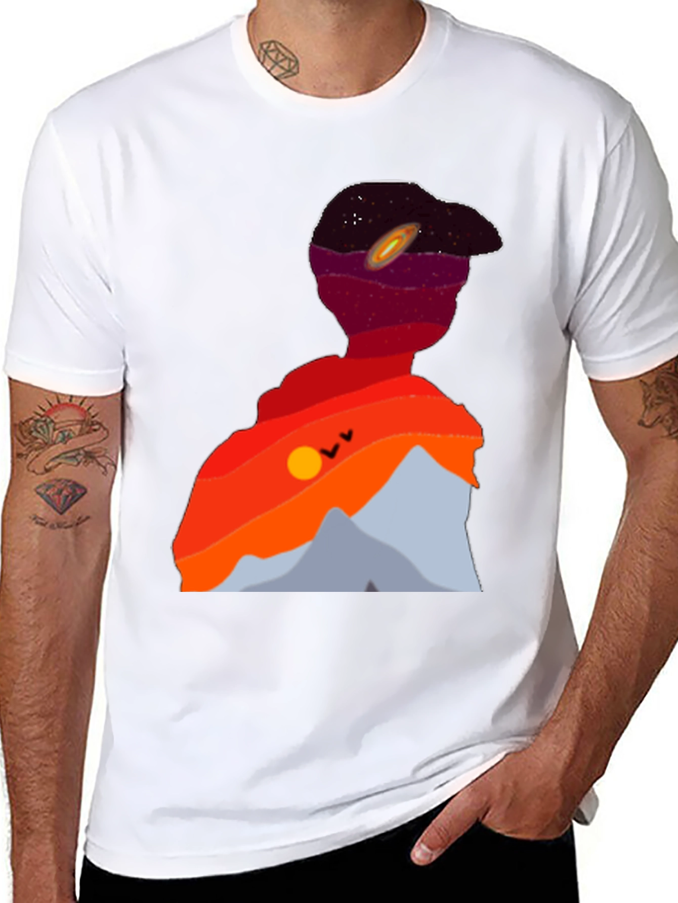 Cosmic Landscape Silhouette Graphic Tee - Black