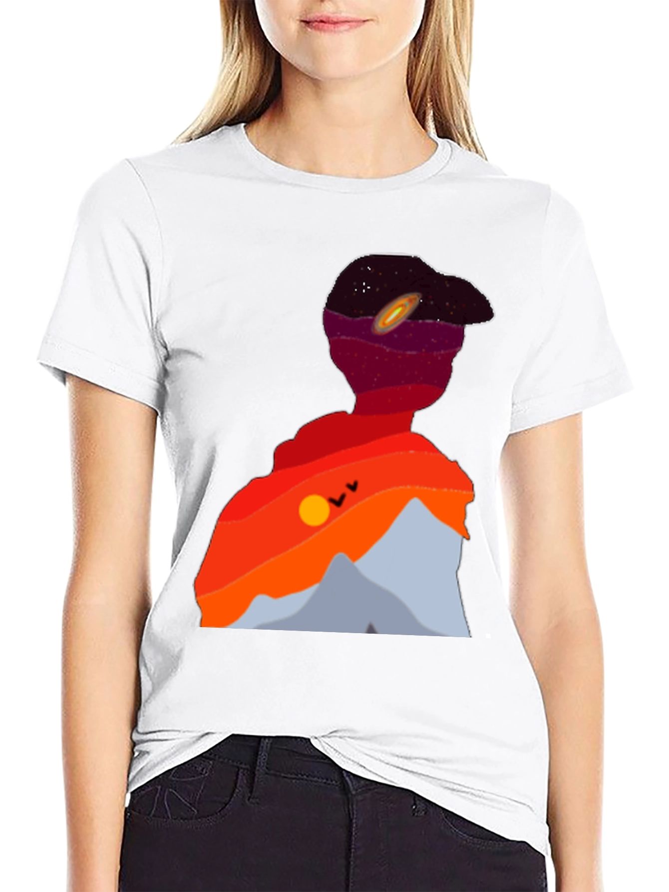 Cosmic Landscape Silhouette Graphic Tee - Black