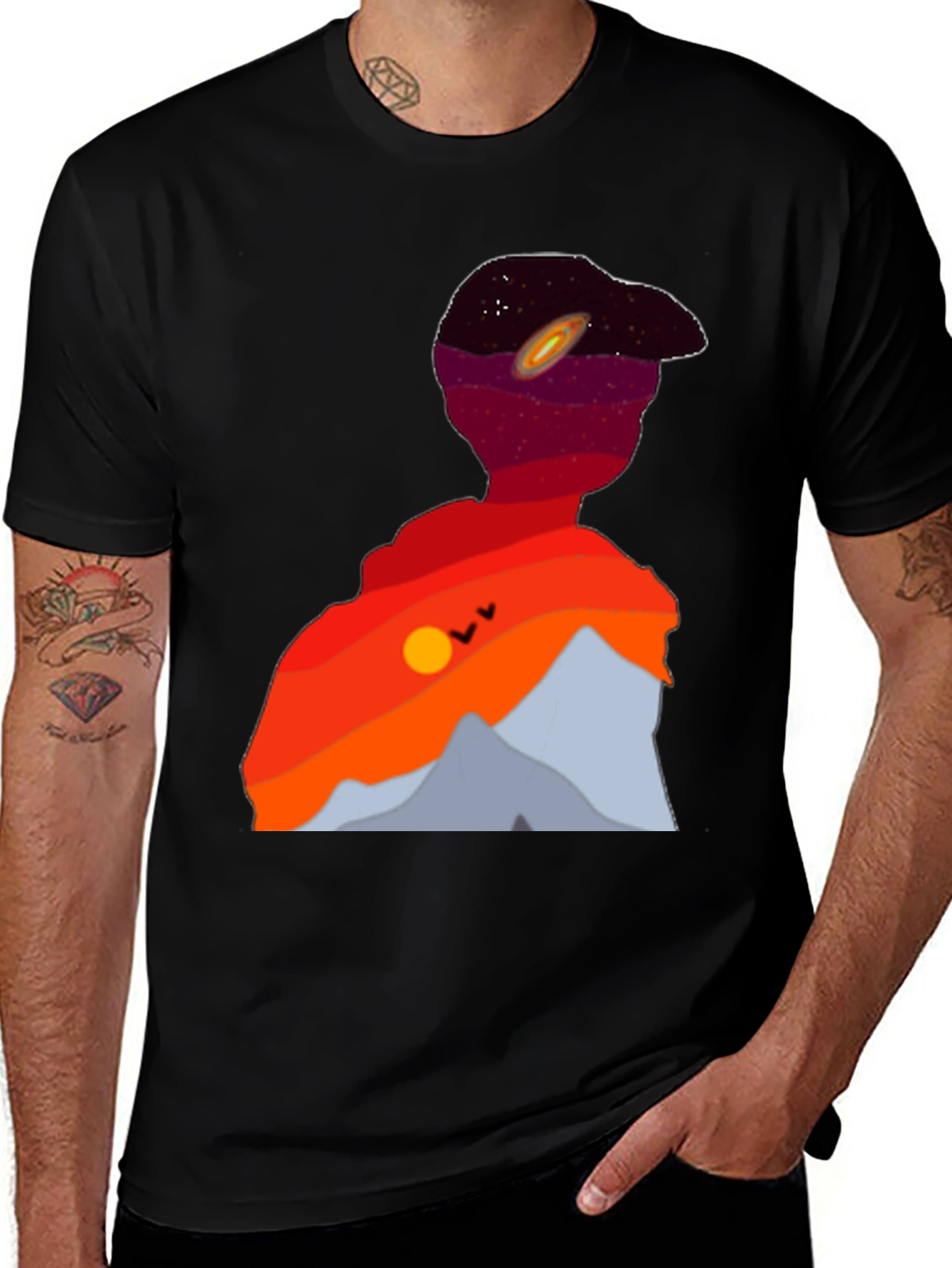 Cosmic Landscape Silhouette Graphic Tee - Black