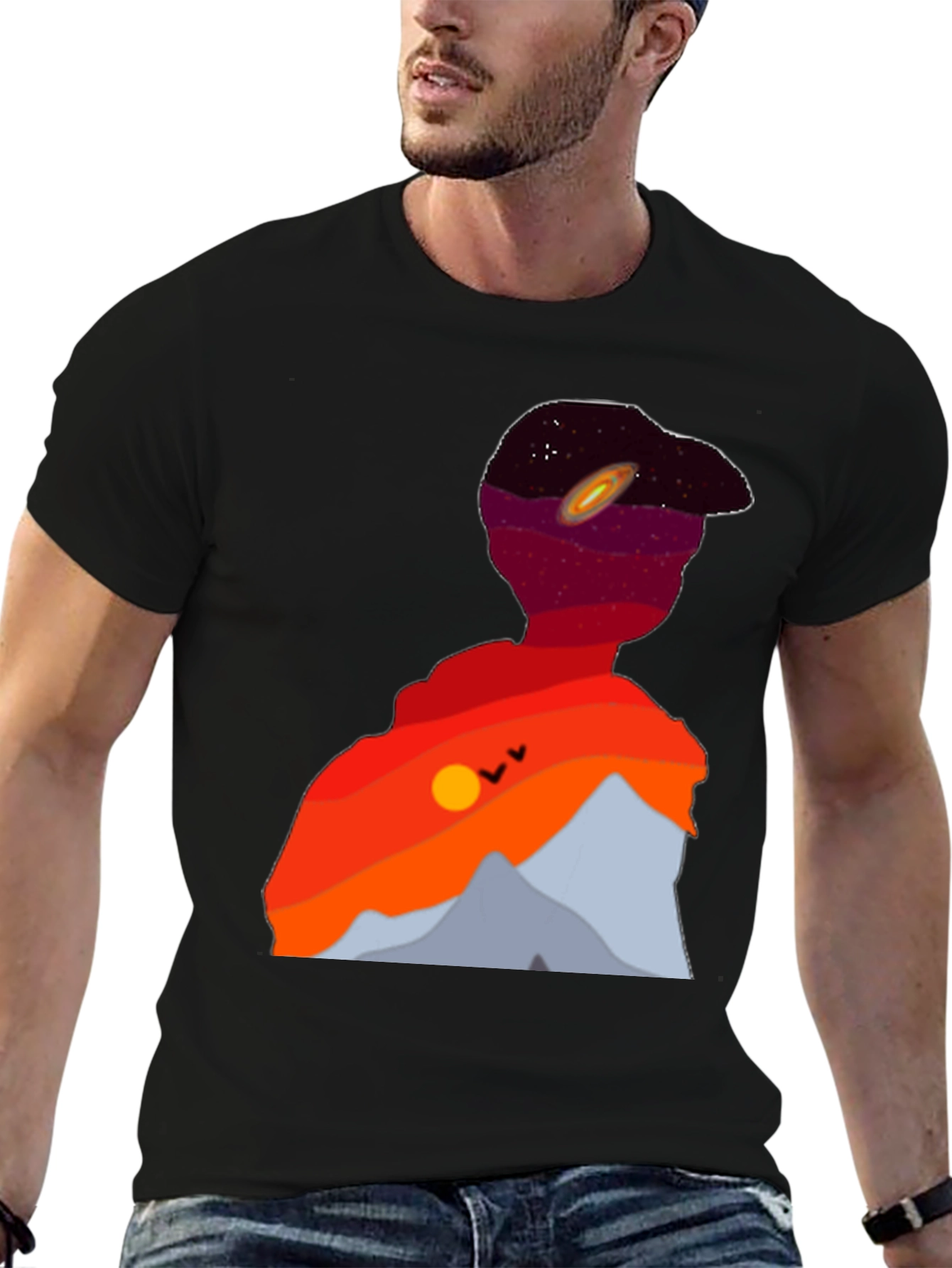 Cosmic Landscape Silhouette Graphic Tee - Black