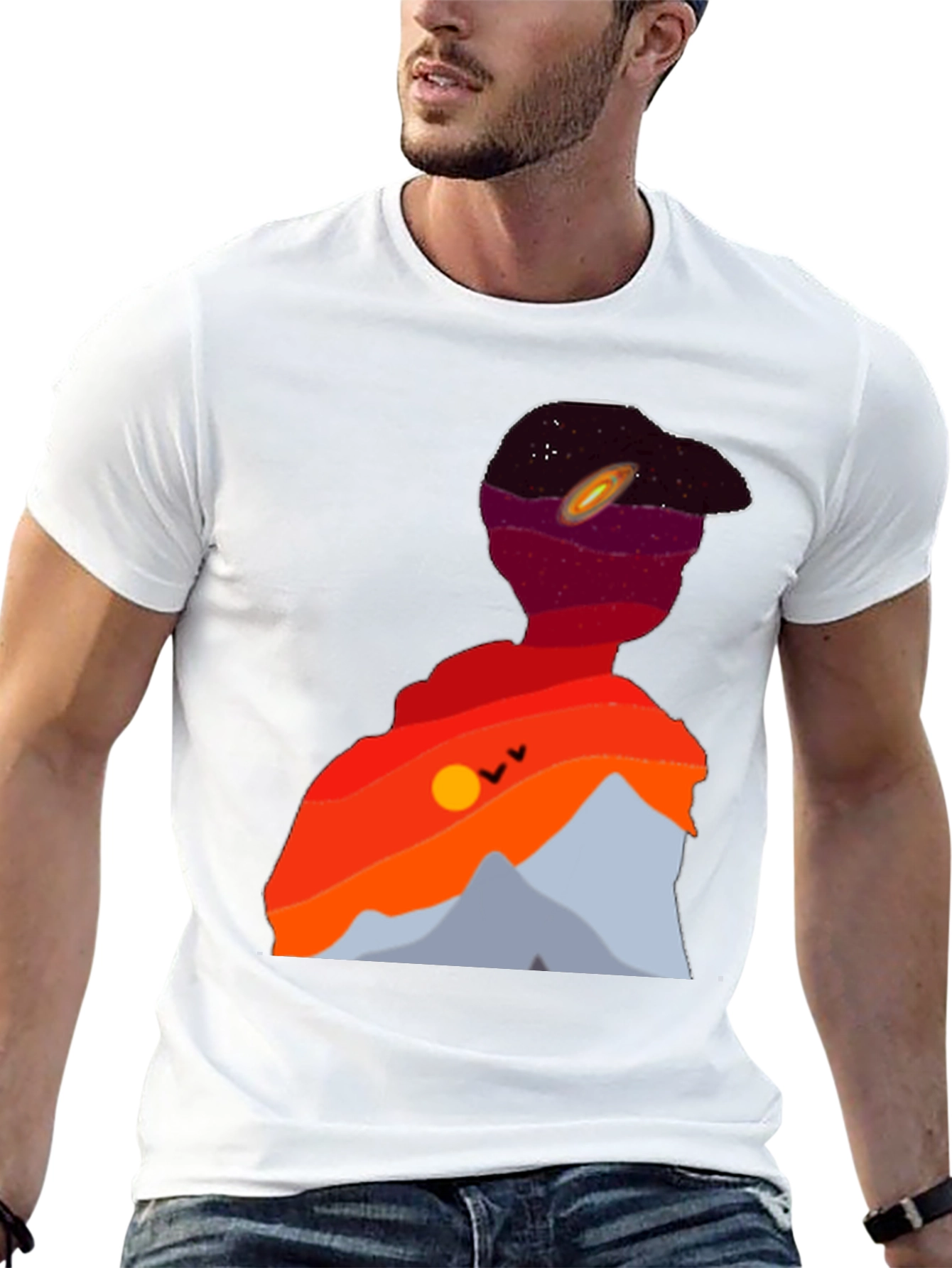 Cosmic Landscape Silhouette Graphic Tee - Black