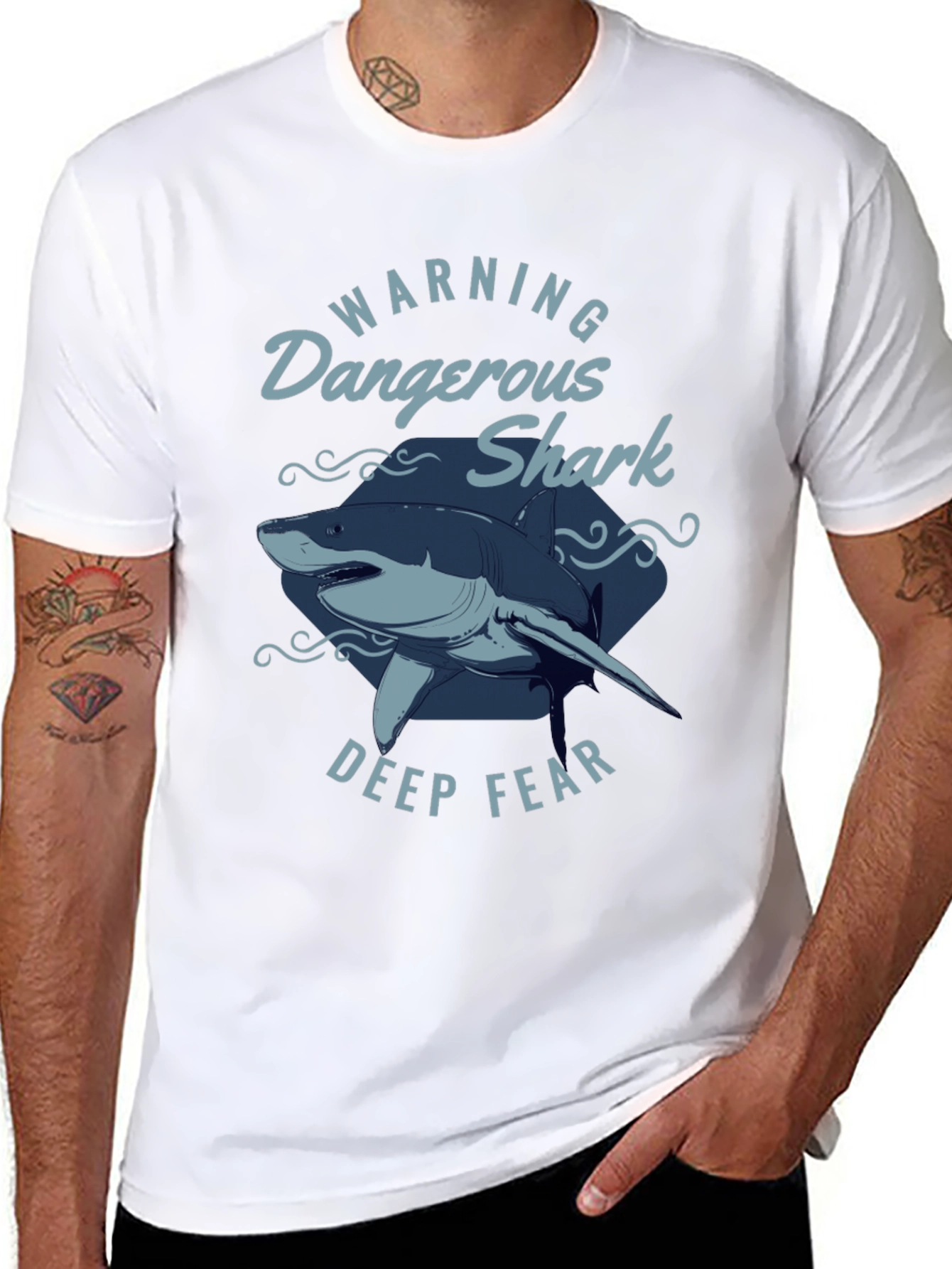 Dangerous Shark Graphic Print Black T-Shirt