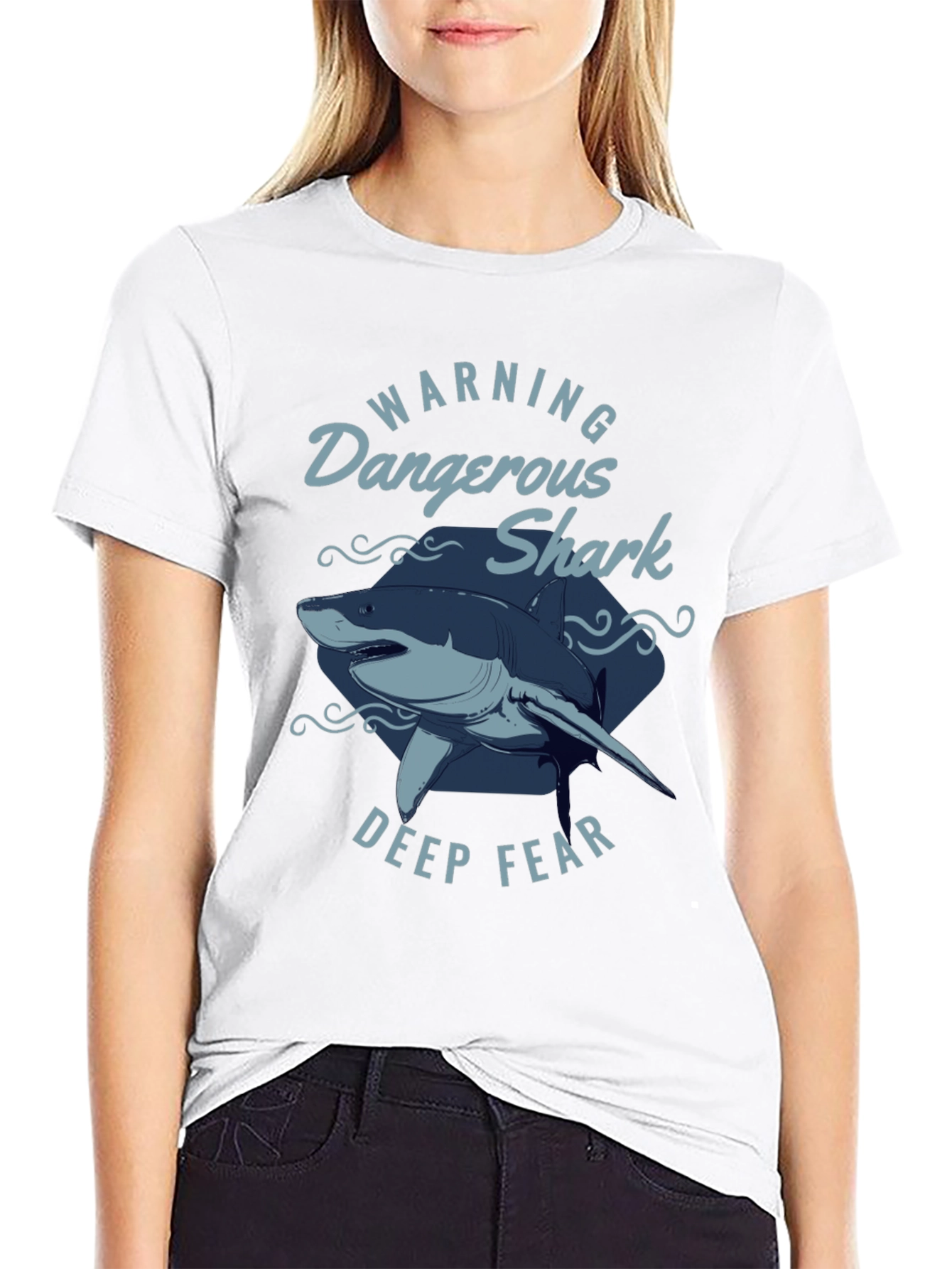 Dangerous Shark Graphic Print Black T-Shirt