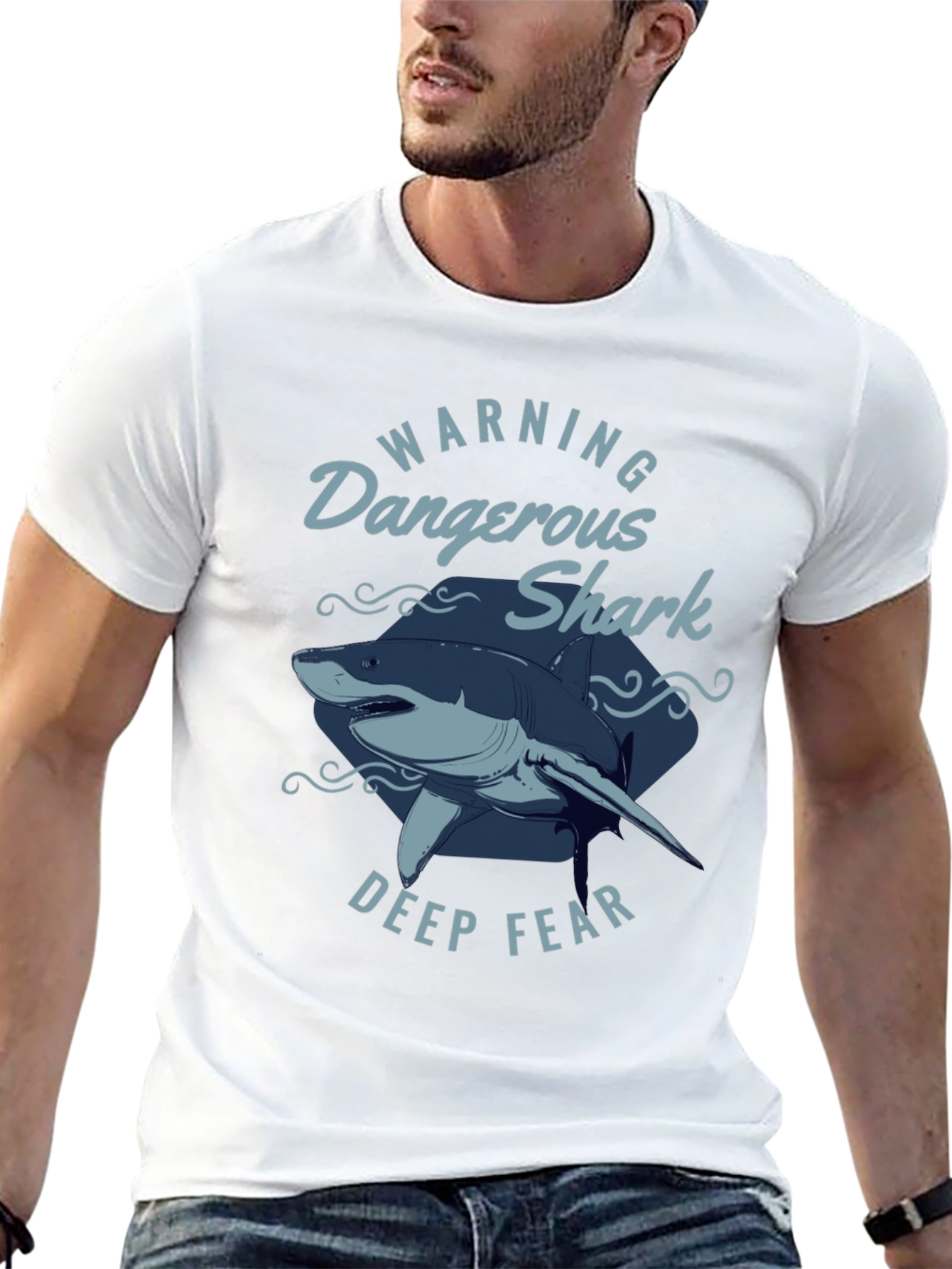 Dangerous Shark Graphic Print Black T-Shirt