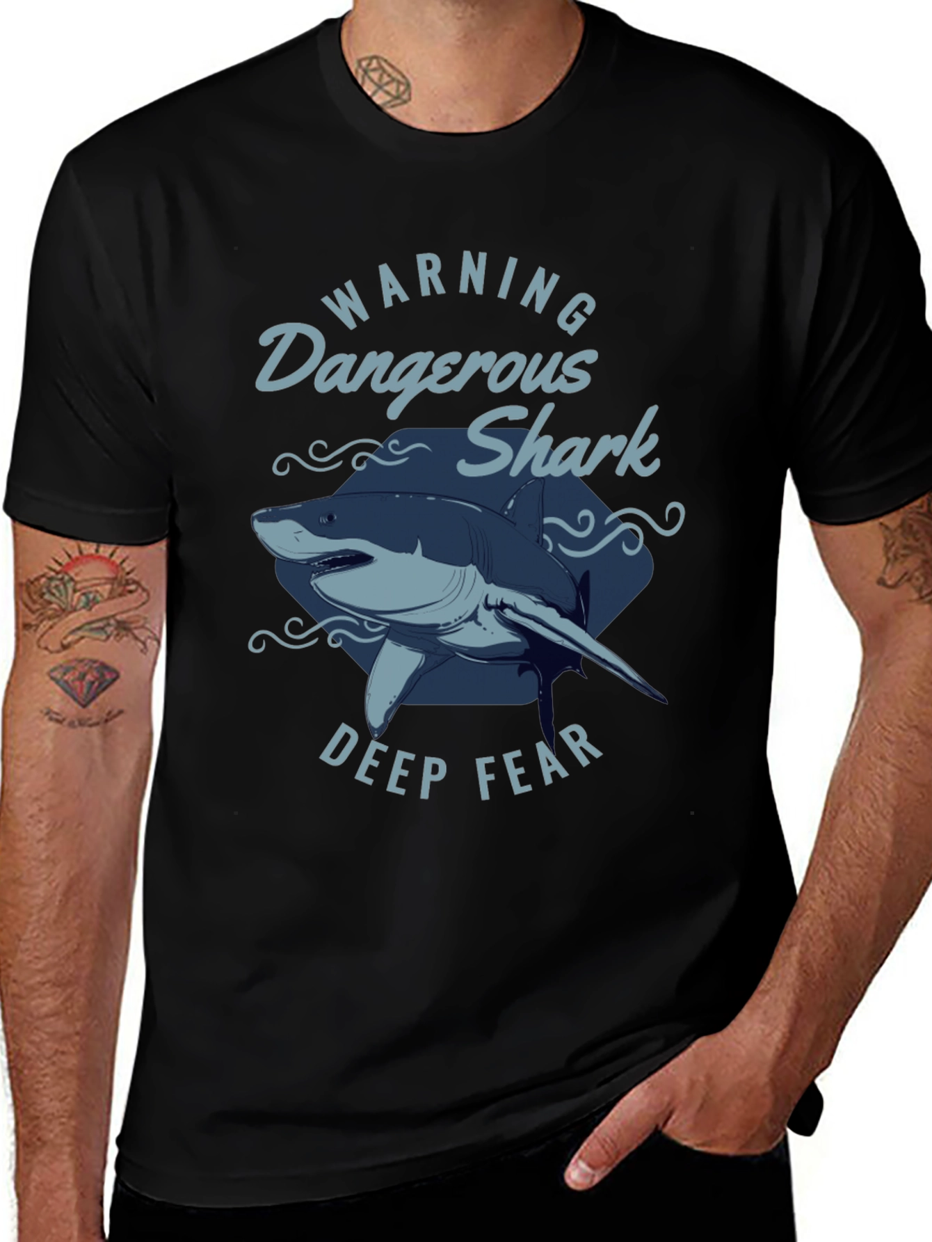 Dangerous Shark Graphic Print Black T-Shirt