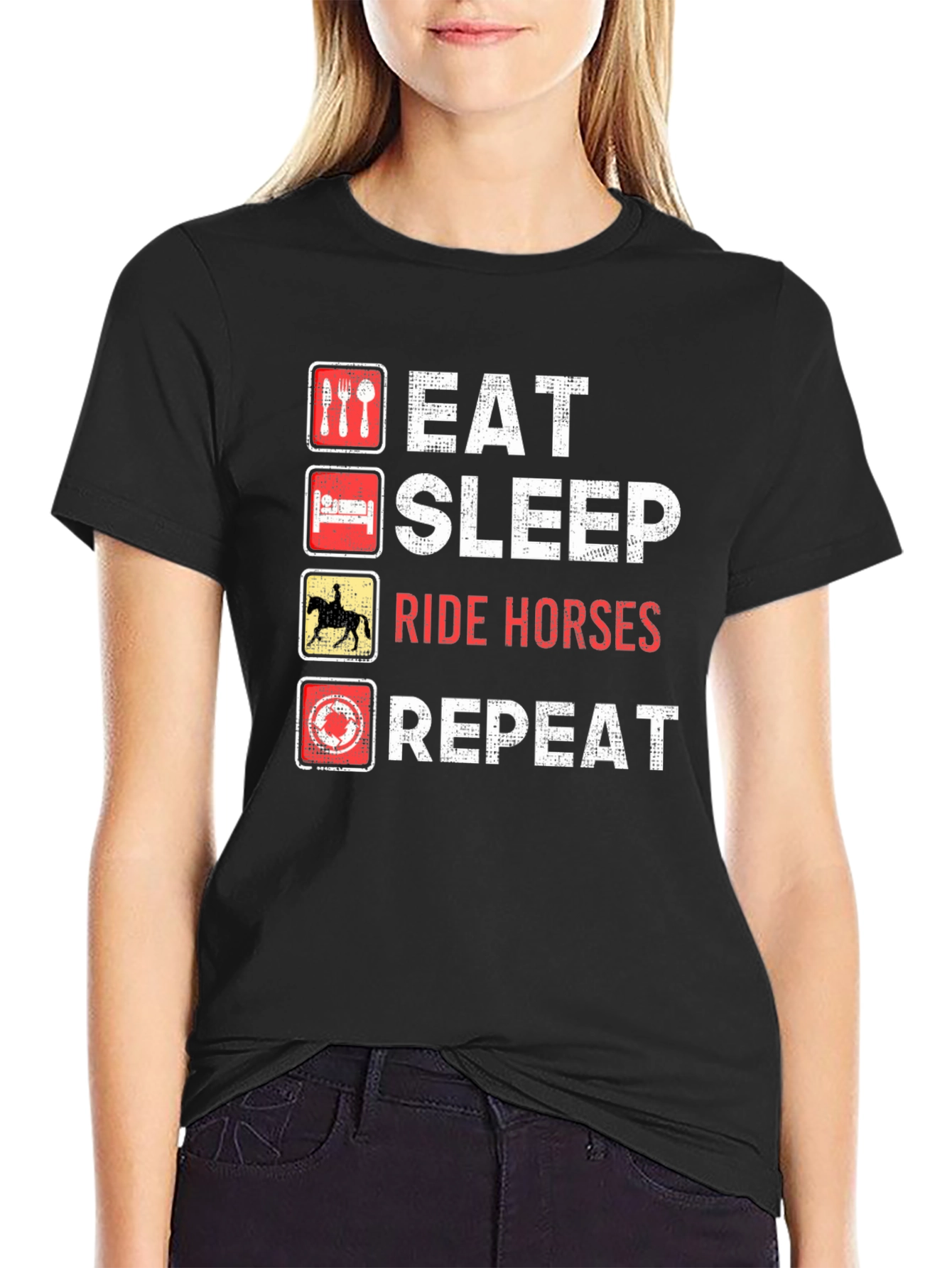 Eat Sleep Ride Horses Repeat Black T-Shirt