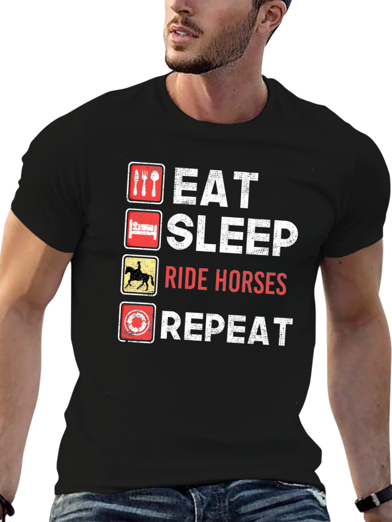 Eat Sleep Ride Horses Repeat Black T-Shirt