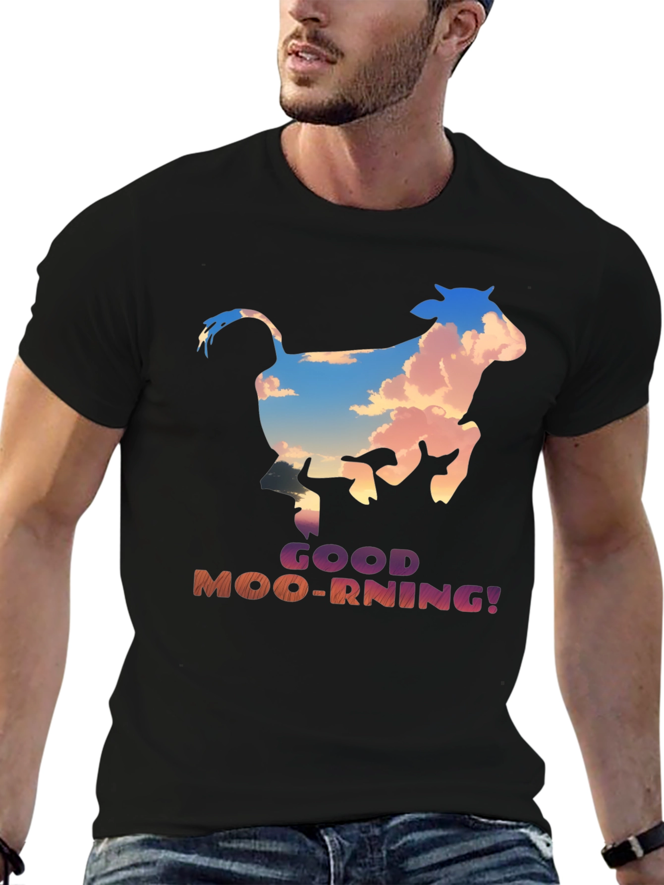 Good Moo-rning! Cow Graphic Print T-Shirt