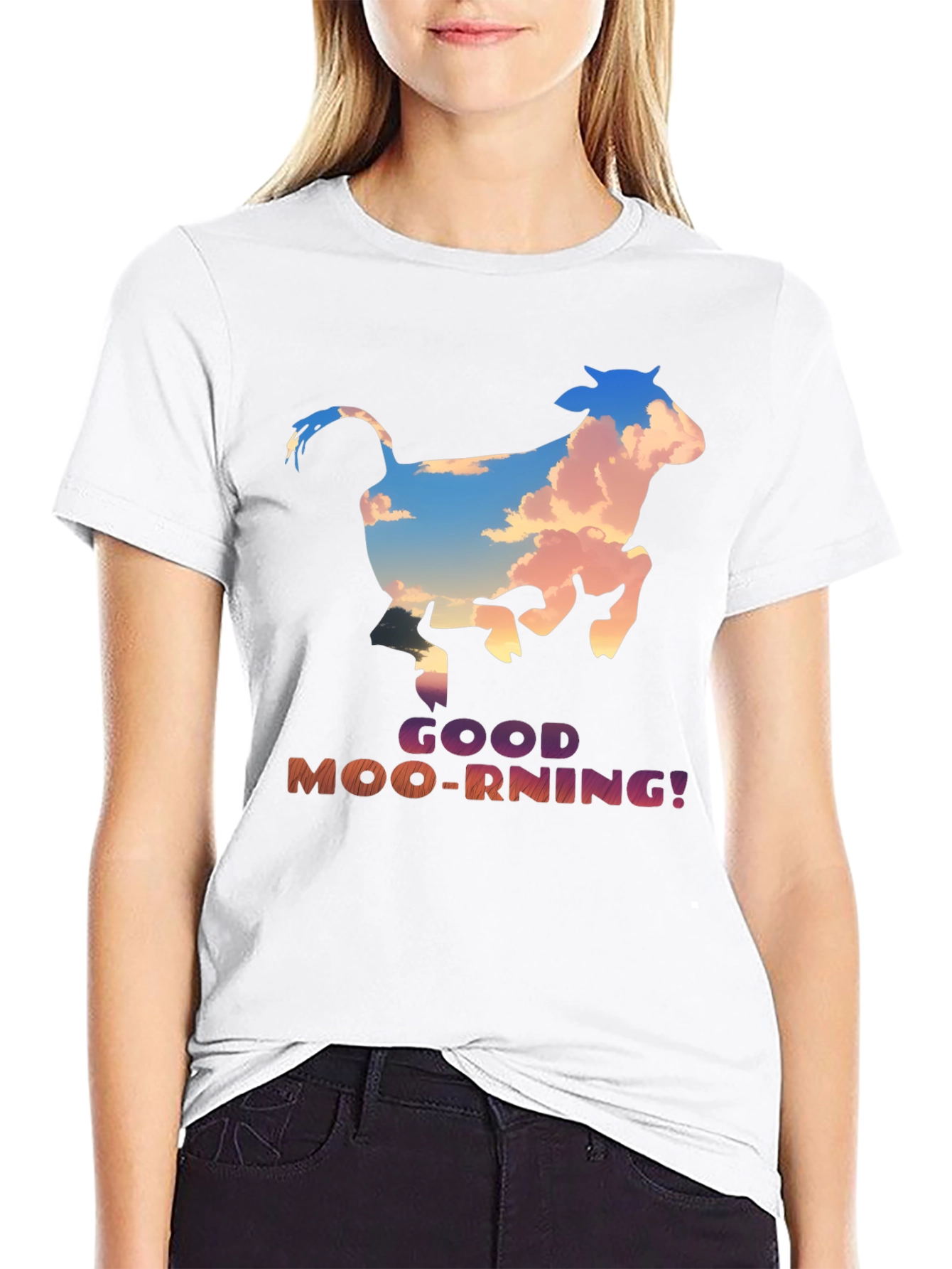 Good Moo-rning! Cow Graphic Print T-Shirt