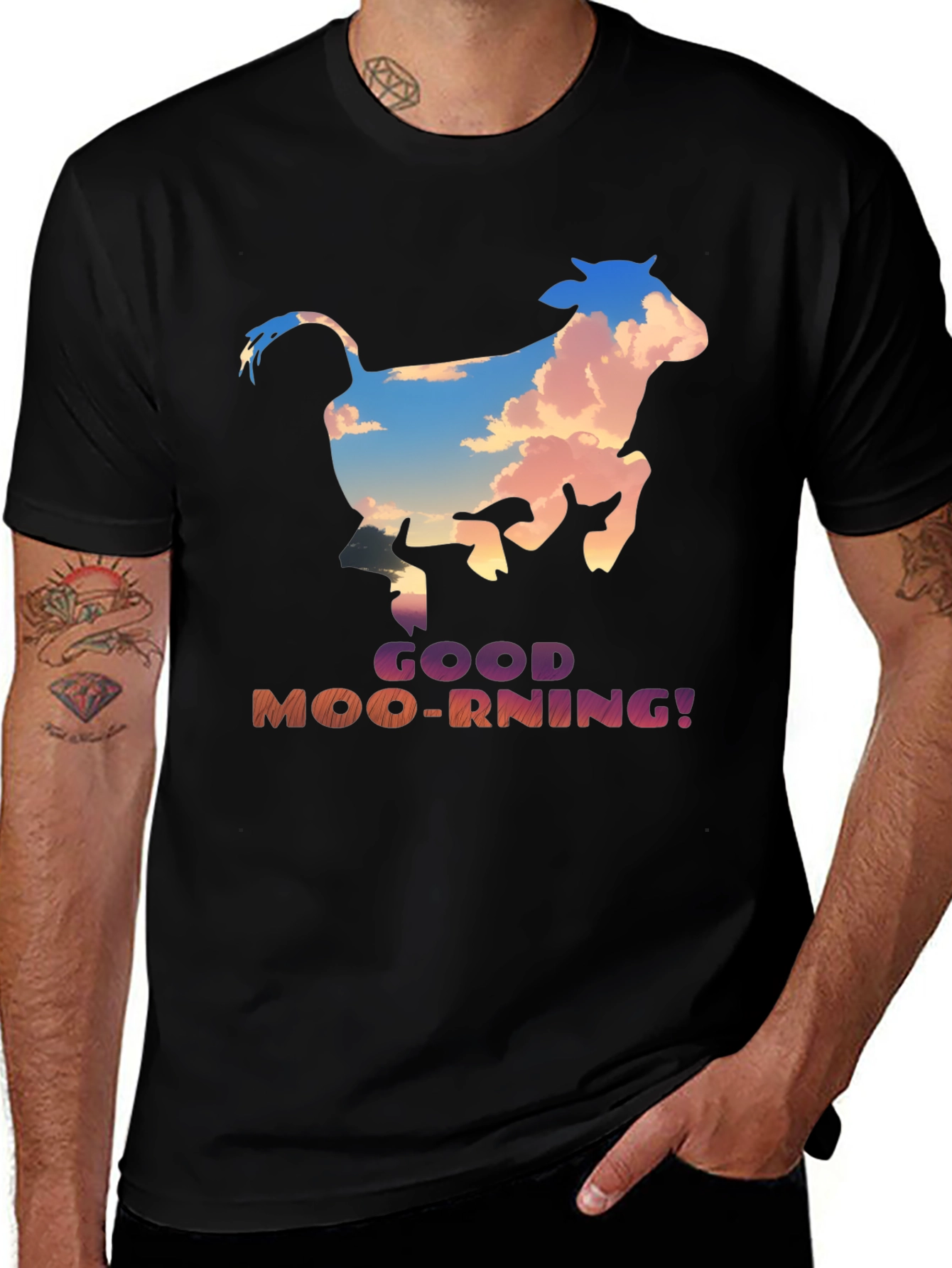 Good Moo-rning! Cow Graphic Print T-Shirt