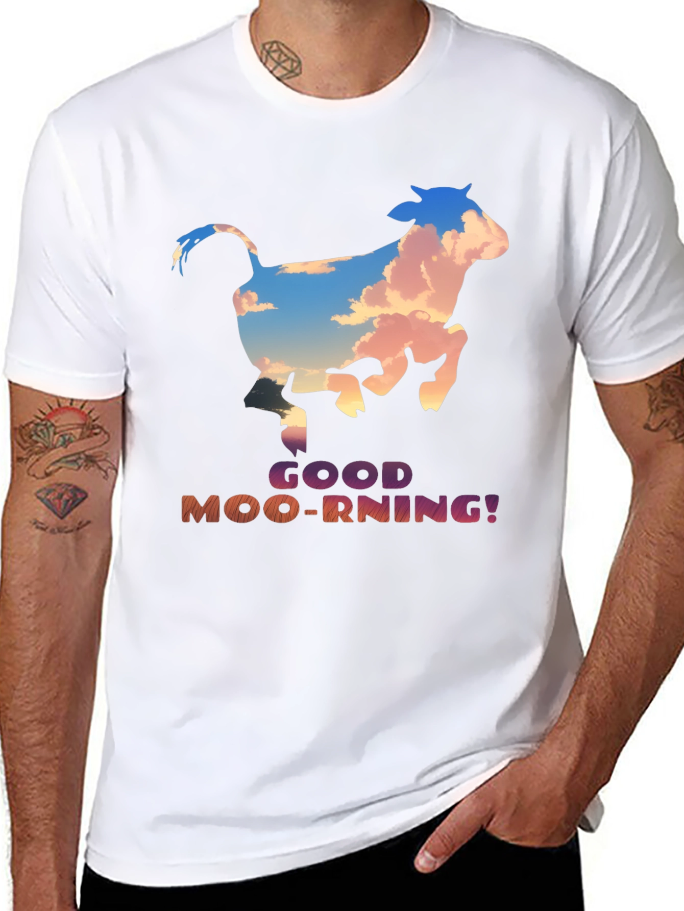 Good Moo-rning! Cow Graphic Print T-Shirt