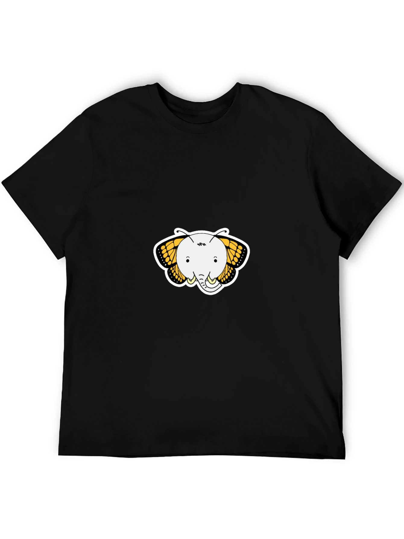 Elephant Butterfly Graphic Tee - Black Cotton T-Shirt