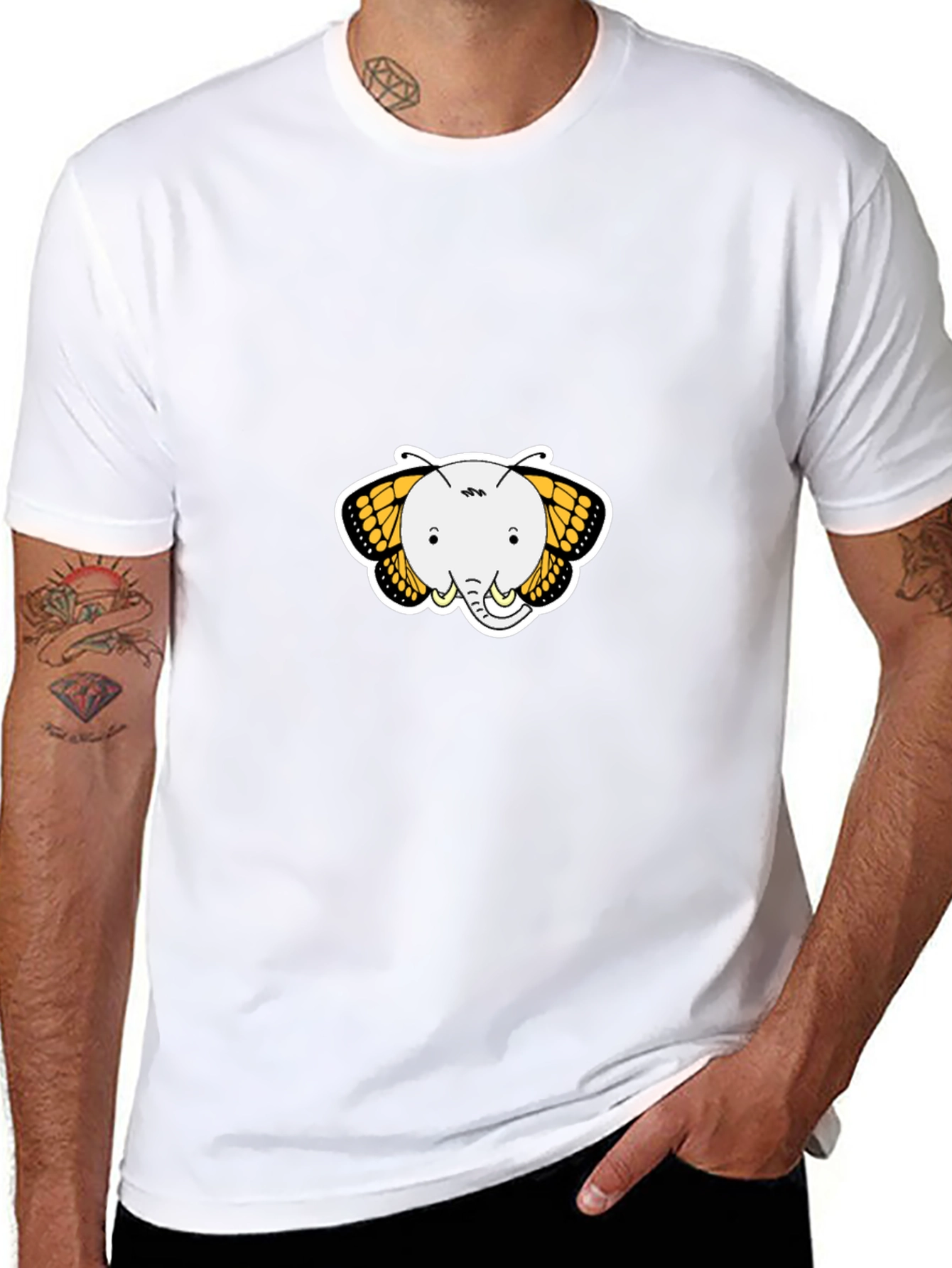 Elephant Butterfly Graphic Tee - Black Cotton T-Shirt