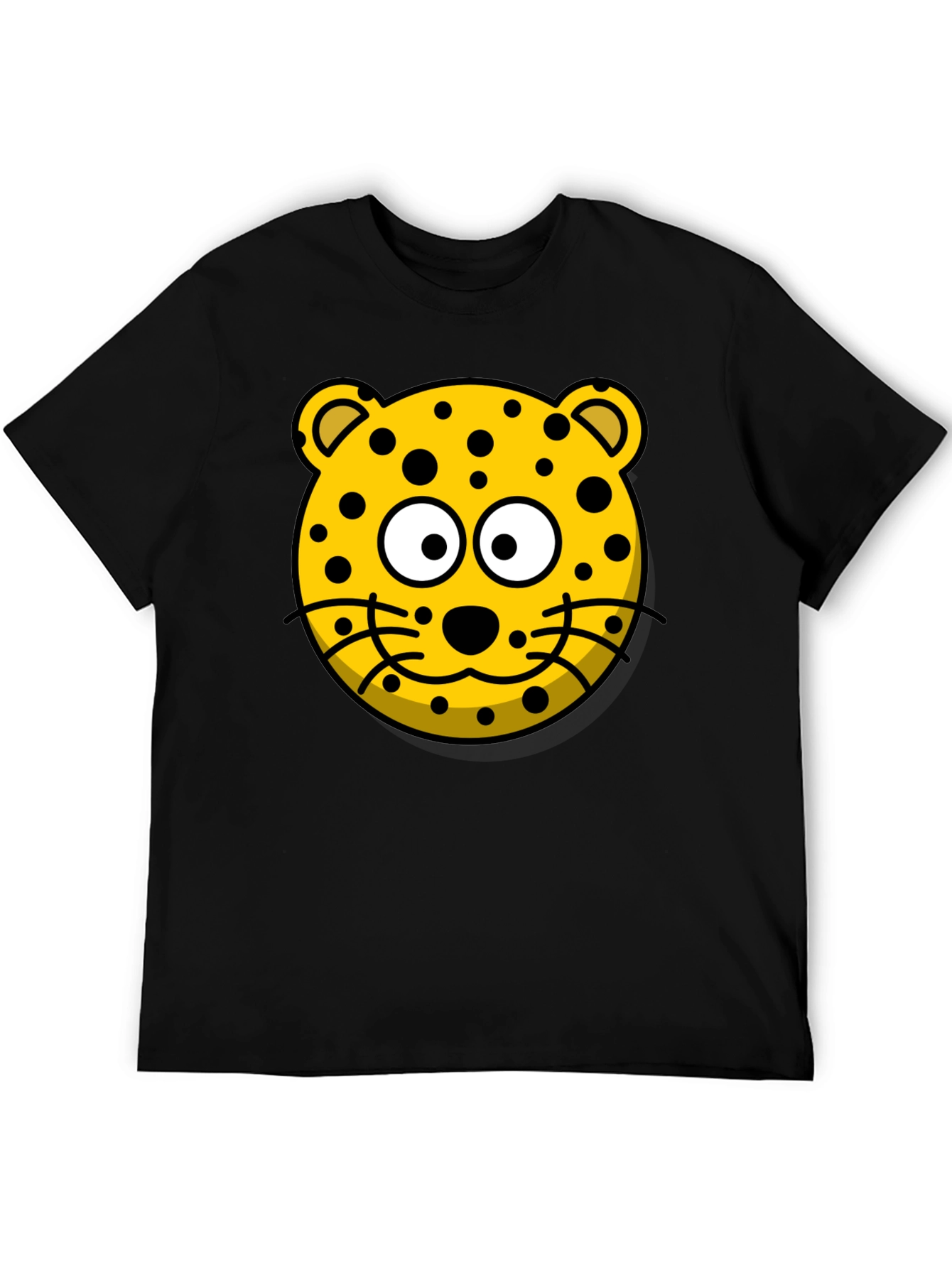 Cartoon Leopard Graphic T-Shirt - Black Cotton Tee