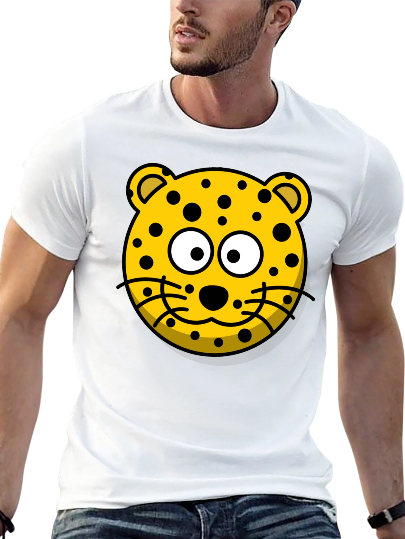 Cartoon Leopard Graphic T-Shirt - Black Cotton Tee