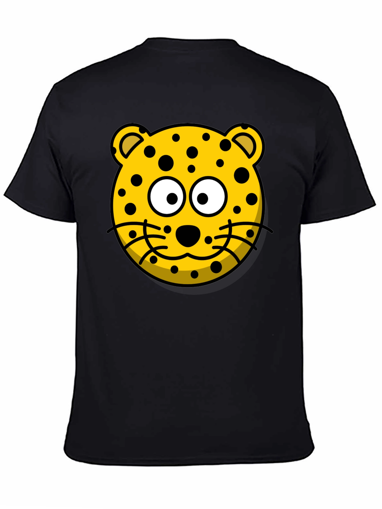 Cartoon Leopard Graphic T-Shirt - Black Cotton Tee