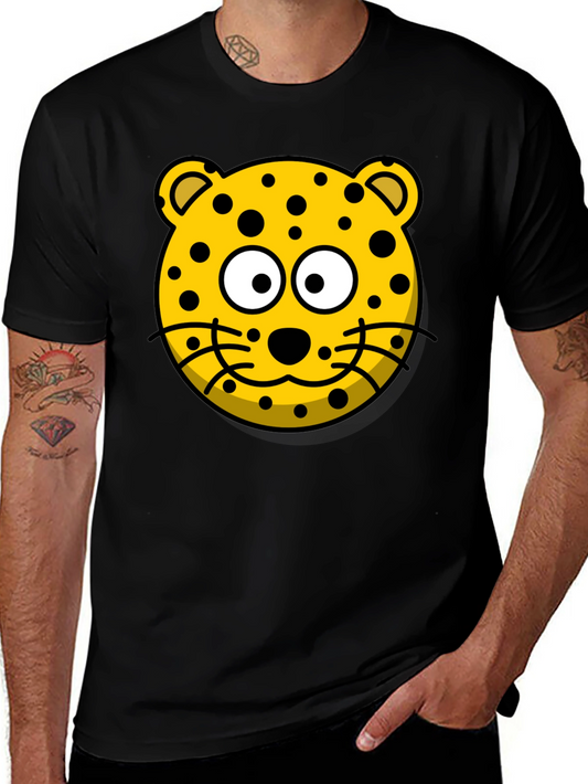 Cartoon Leopard Graphic T-Shirt - Black Cotton Tee