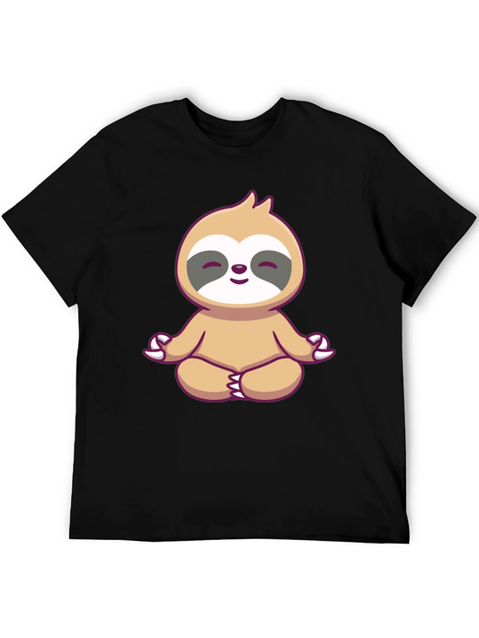 Zen Sloth Graphic Tee - Black Cotton T-Shirt