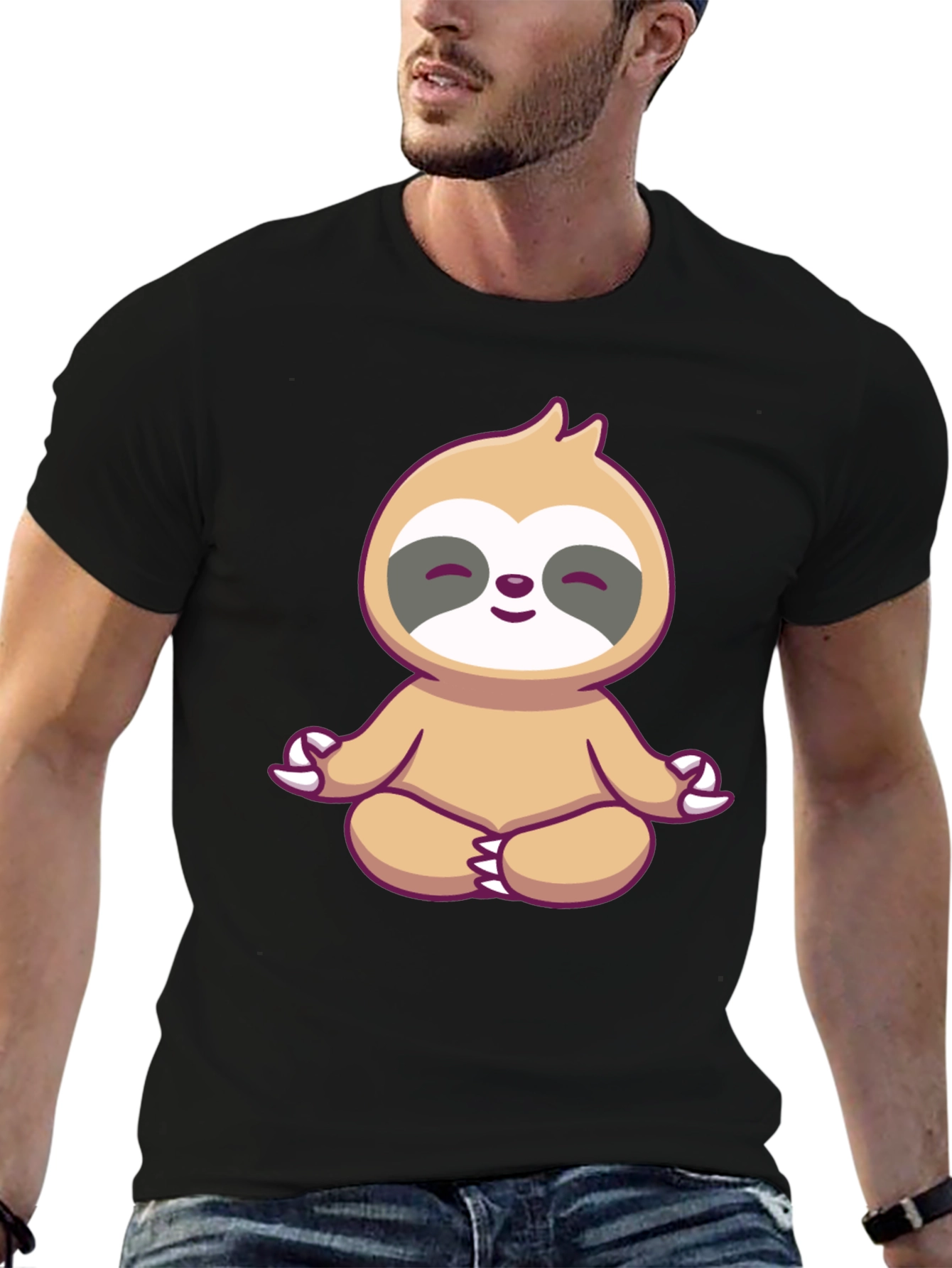 Zen Sloth Graphic Tee - Black Cotton T-Shirt