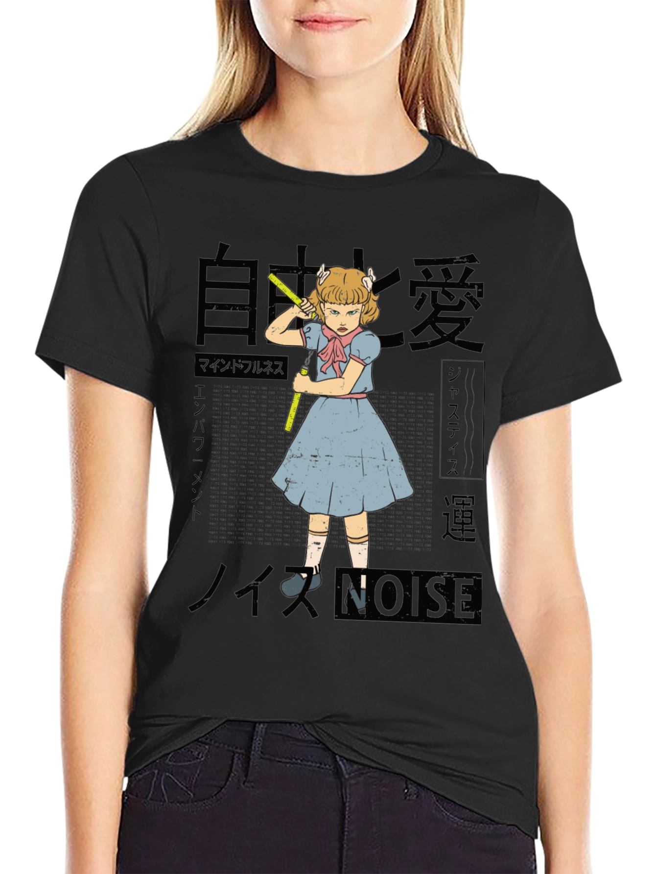 Anime Graphic Print Black T-Shirt