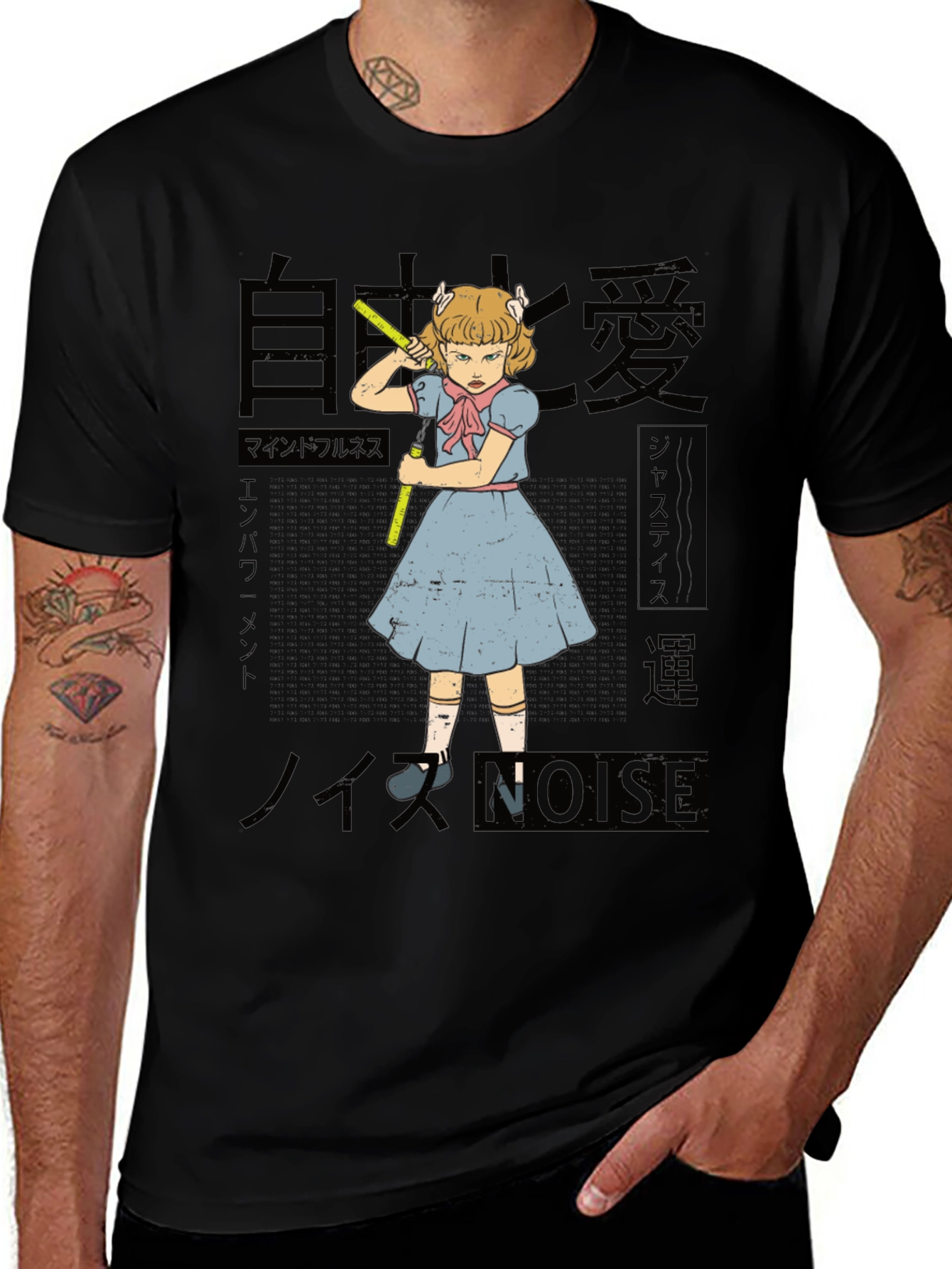 Anime Graphic Print Black T-Shirt