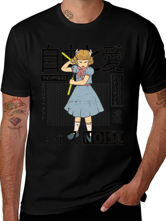 Anime Graphic Print Black T-Shirt
