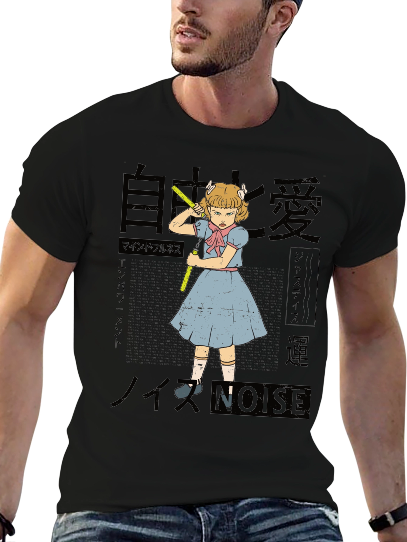 Anime Graphic Print Black T-Shirt