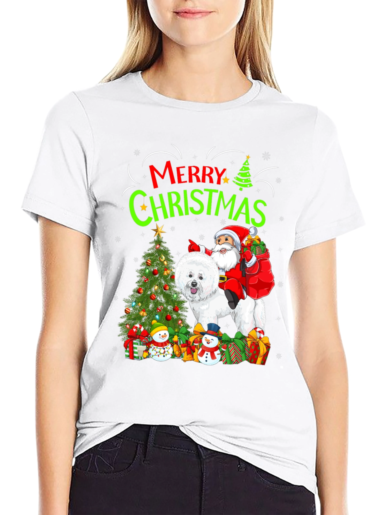Merry Christmas Dog Santa Graphic Tee