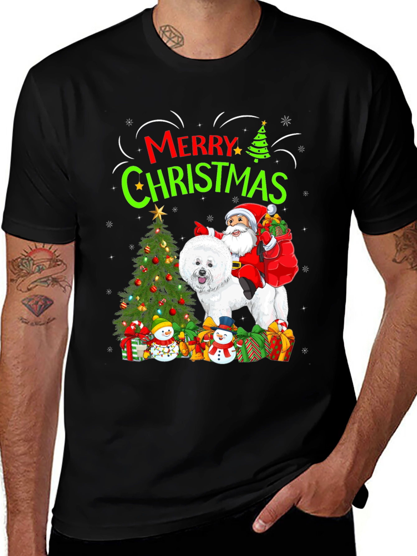 Merry Christmas Dog Santa Graphic Tee
