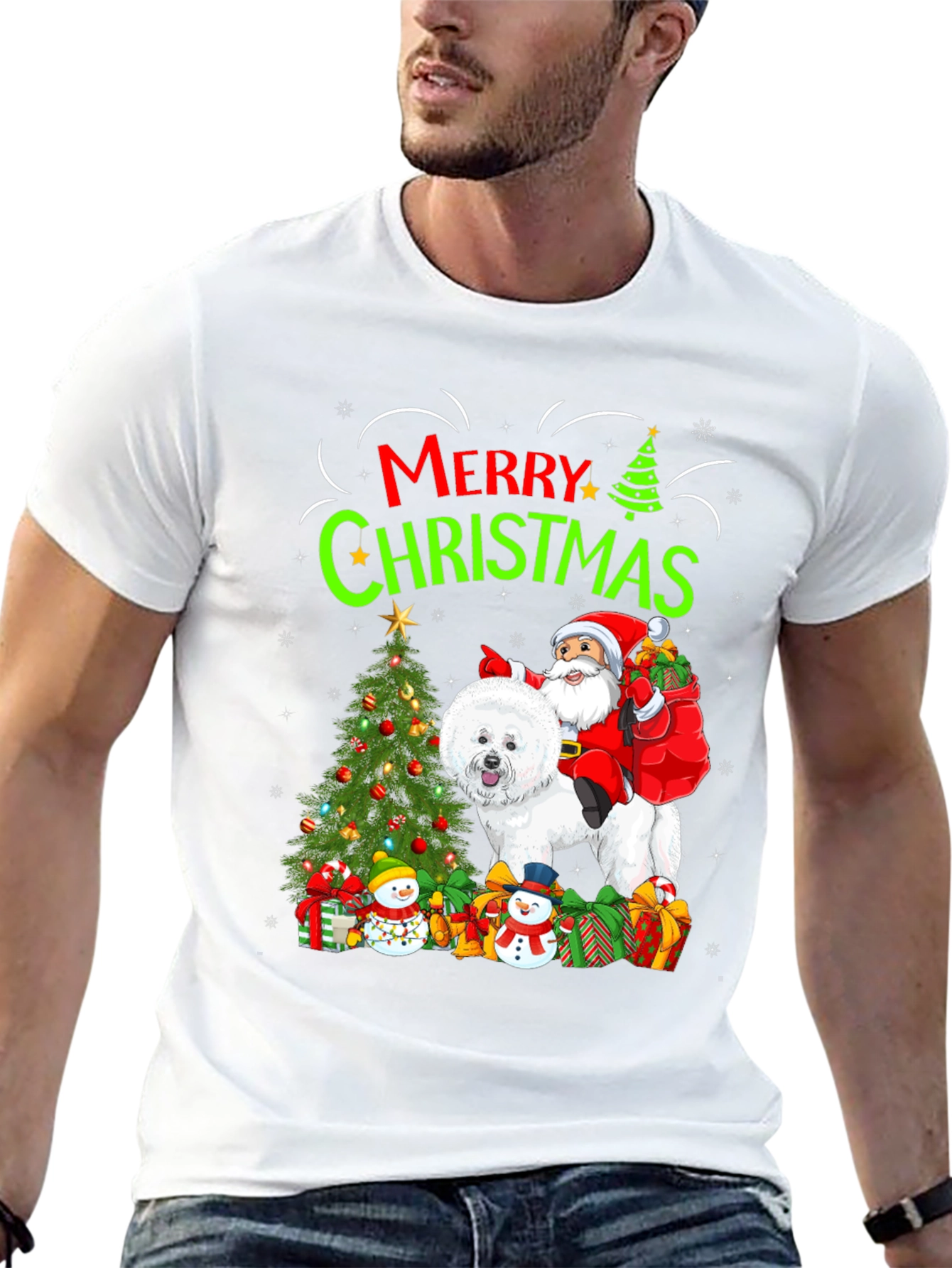 Merry Christmas Dog Santa Graphic Tee