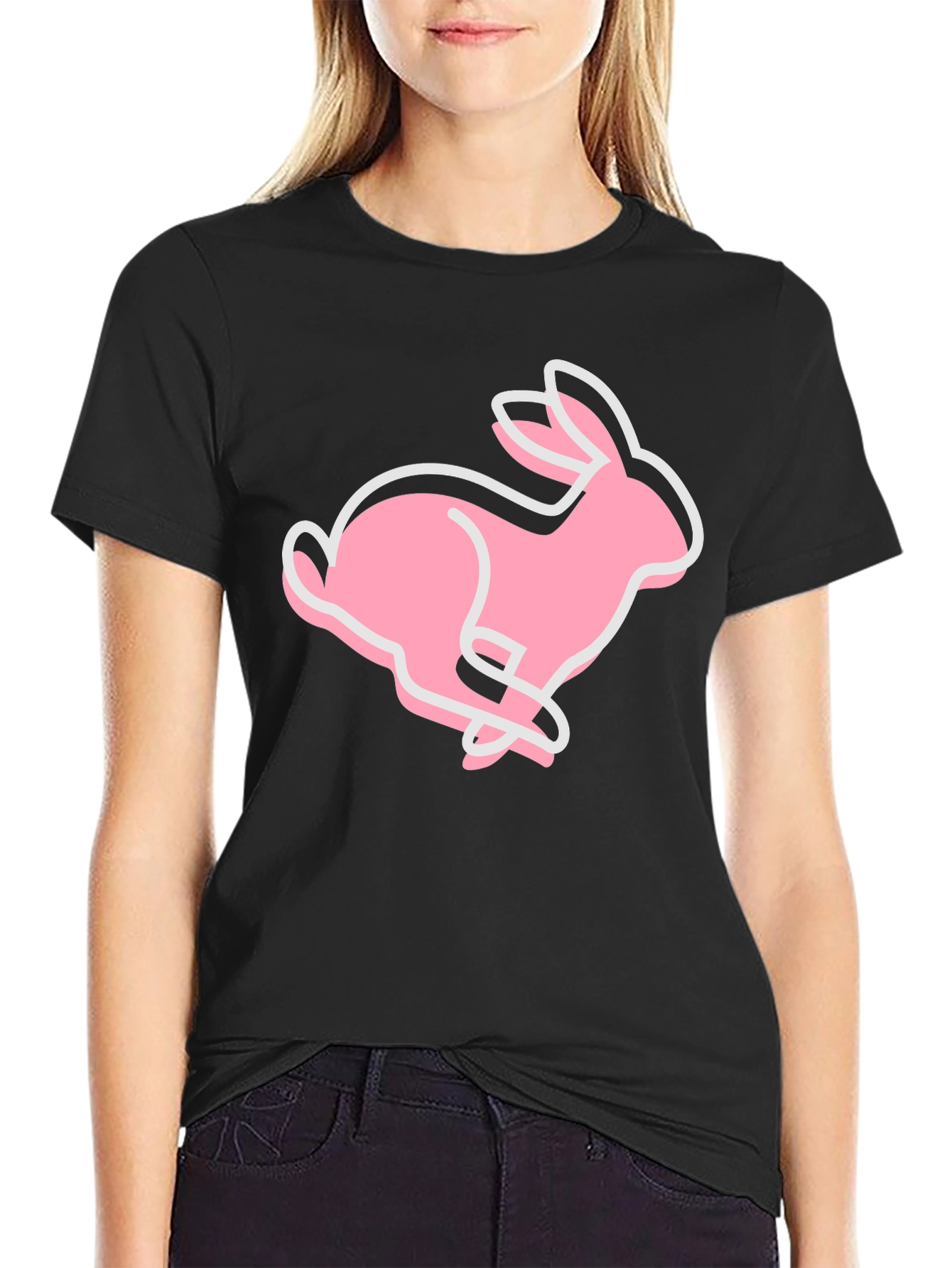 Pink Bunny Graphic Tee - Soft Cotton Blend