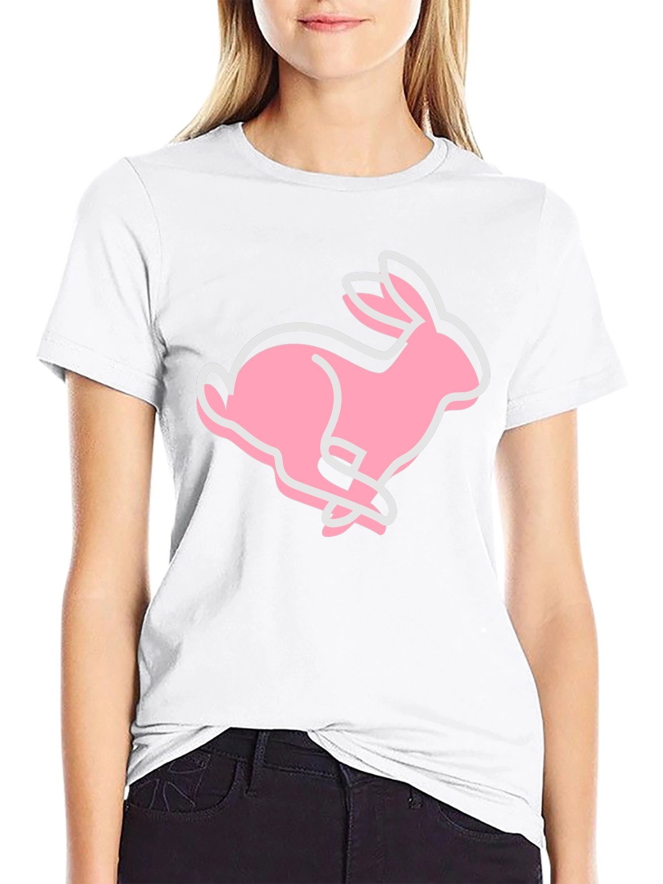 Pink Bunny Graphic Tee - Soft Cotton Blend