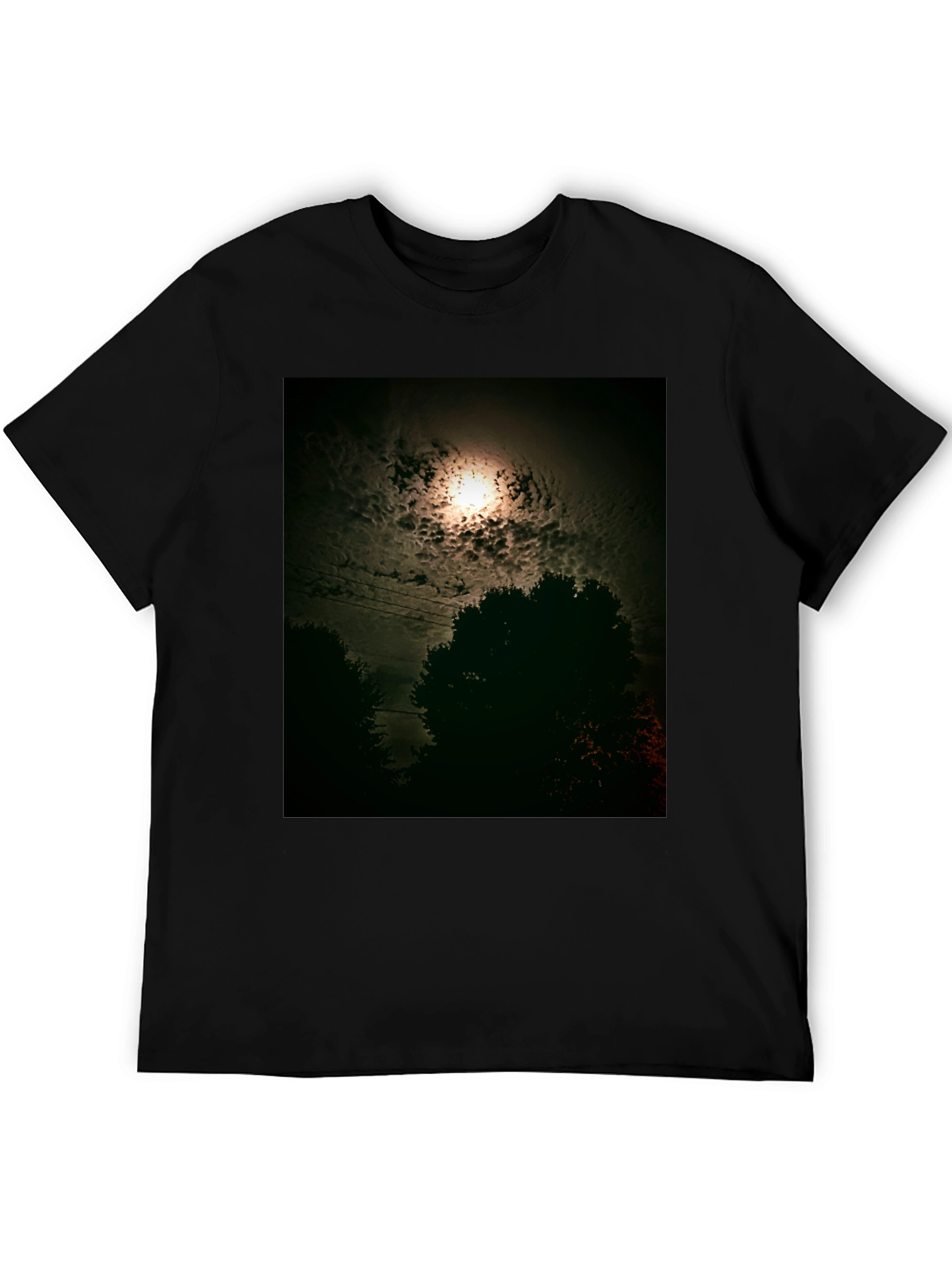Mens Black T-Shirt - Moonlit Night Graphic Tee