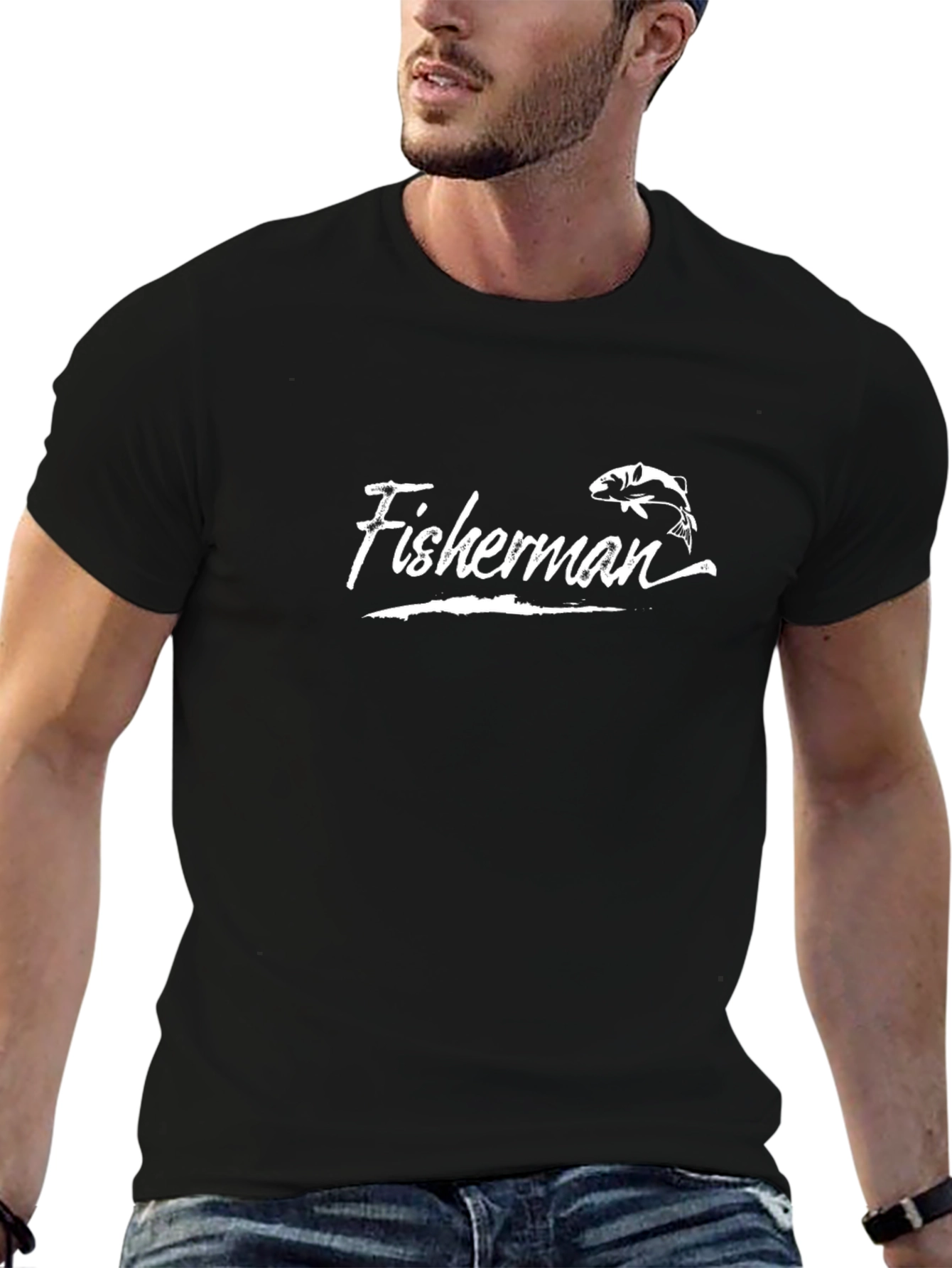 Fisherman Graphic Tee - Black Cotton Comfort