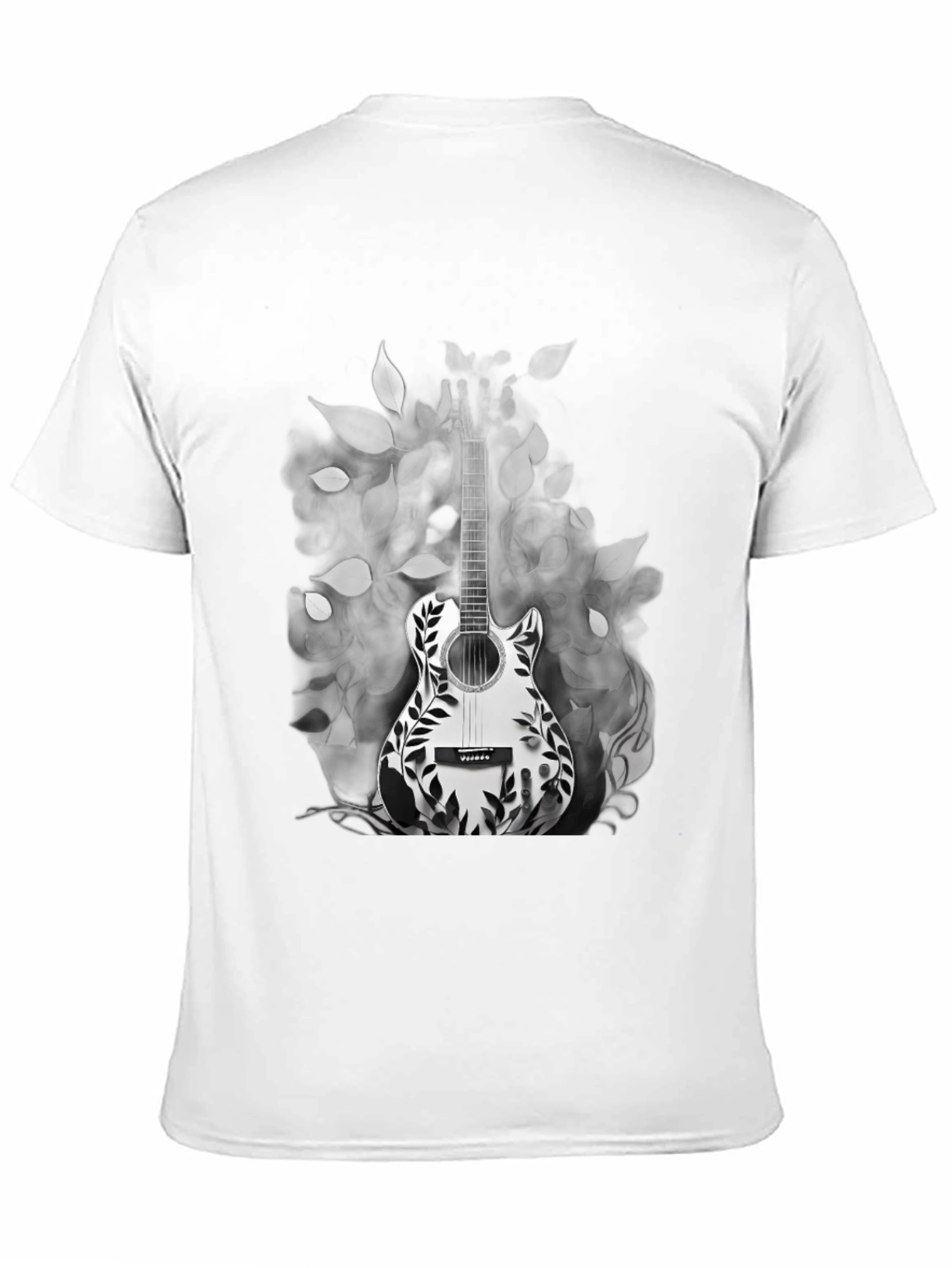 Guitar Floral Graphic Tee - Black Casual T-Shirt