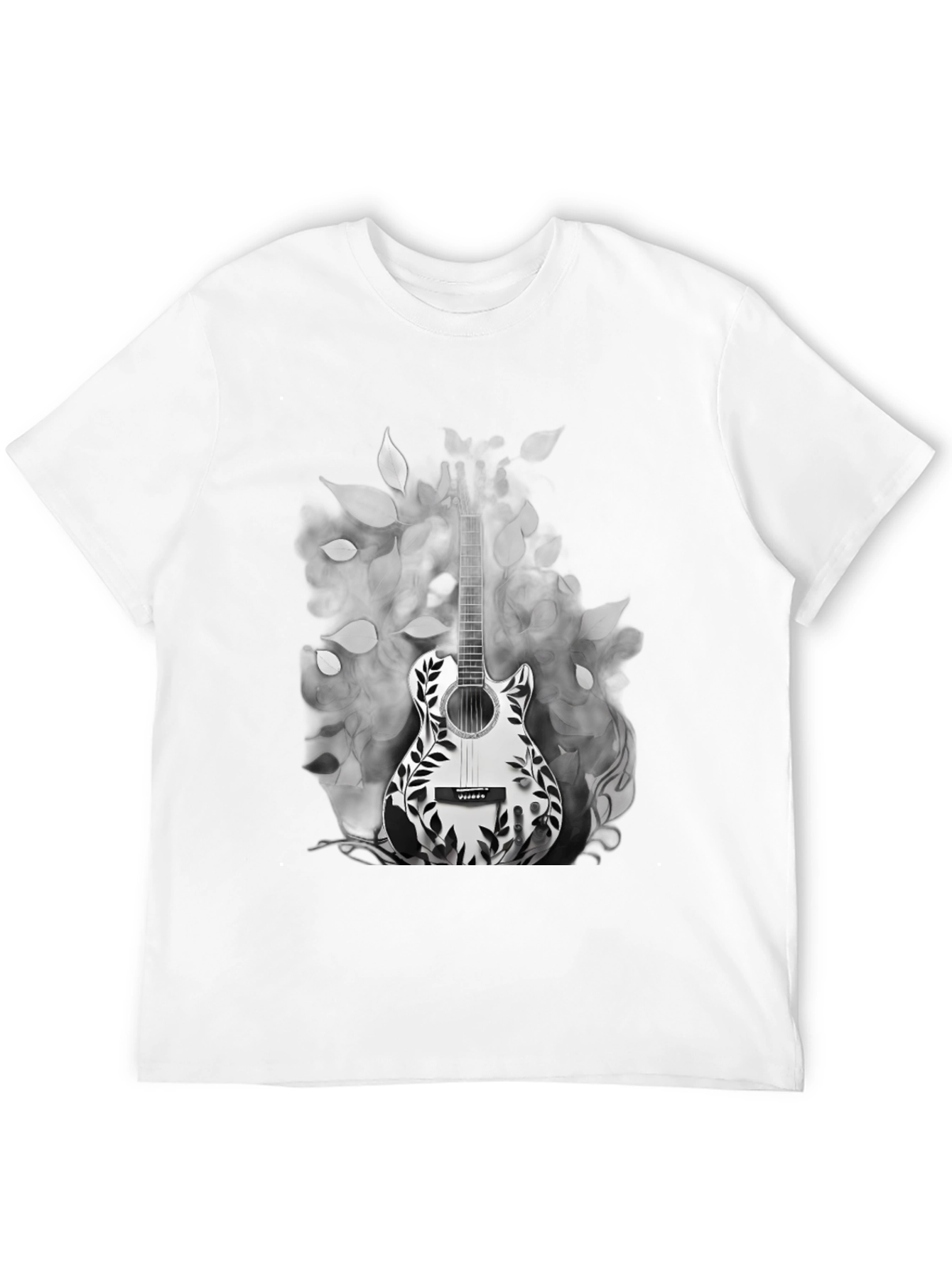 Guitar Floral Graphic Tee - Black Casual T-Shirt