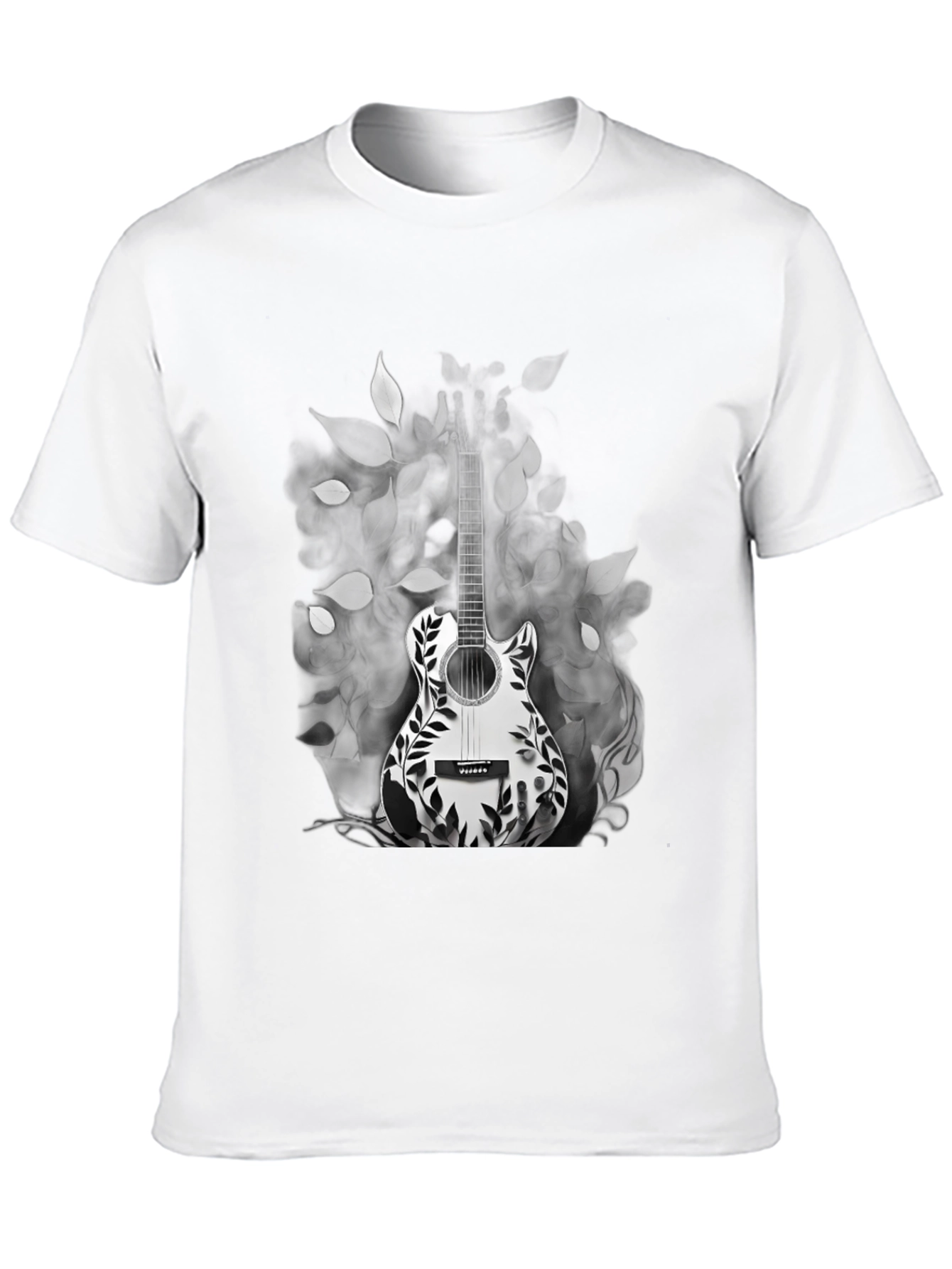Guitar Floral Graphic Tee - Black Casual T-Shirt