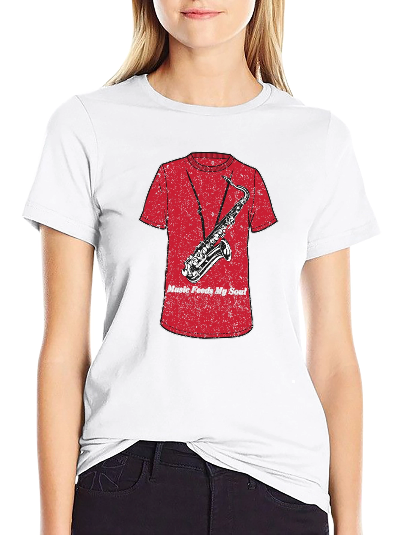 Music Feeds My Soul Saxophone Graphic T-Shirt