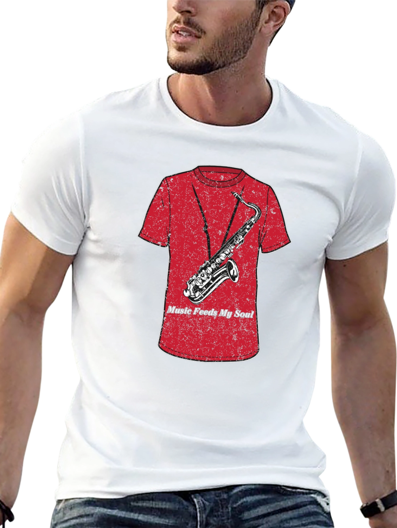 Music Feeds My Soul Saxophone Graphic T-Shirt