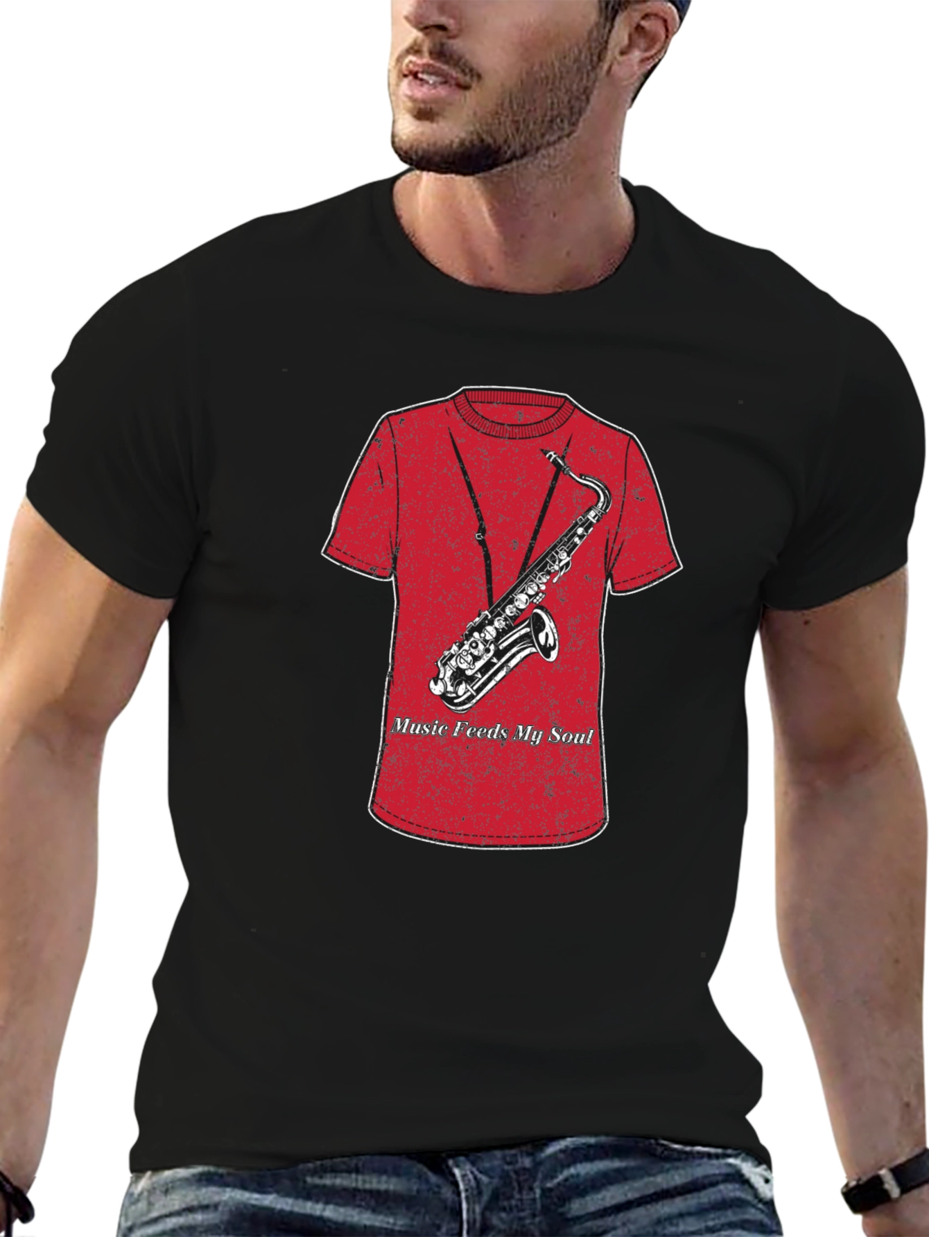Music Feeds My Soul Saxophone Graphic T-Shirt