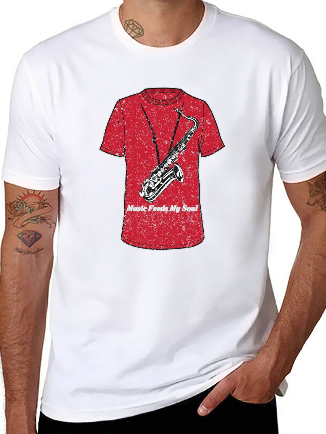 Music Feeds My Soul Saxophone Graphic T-Shirt