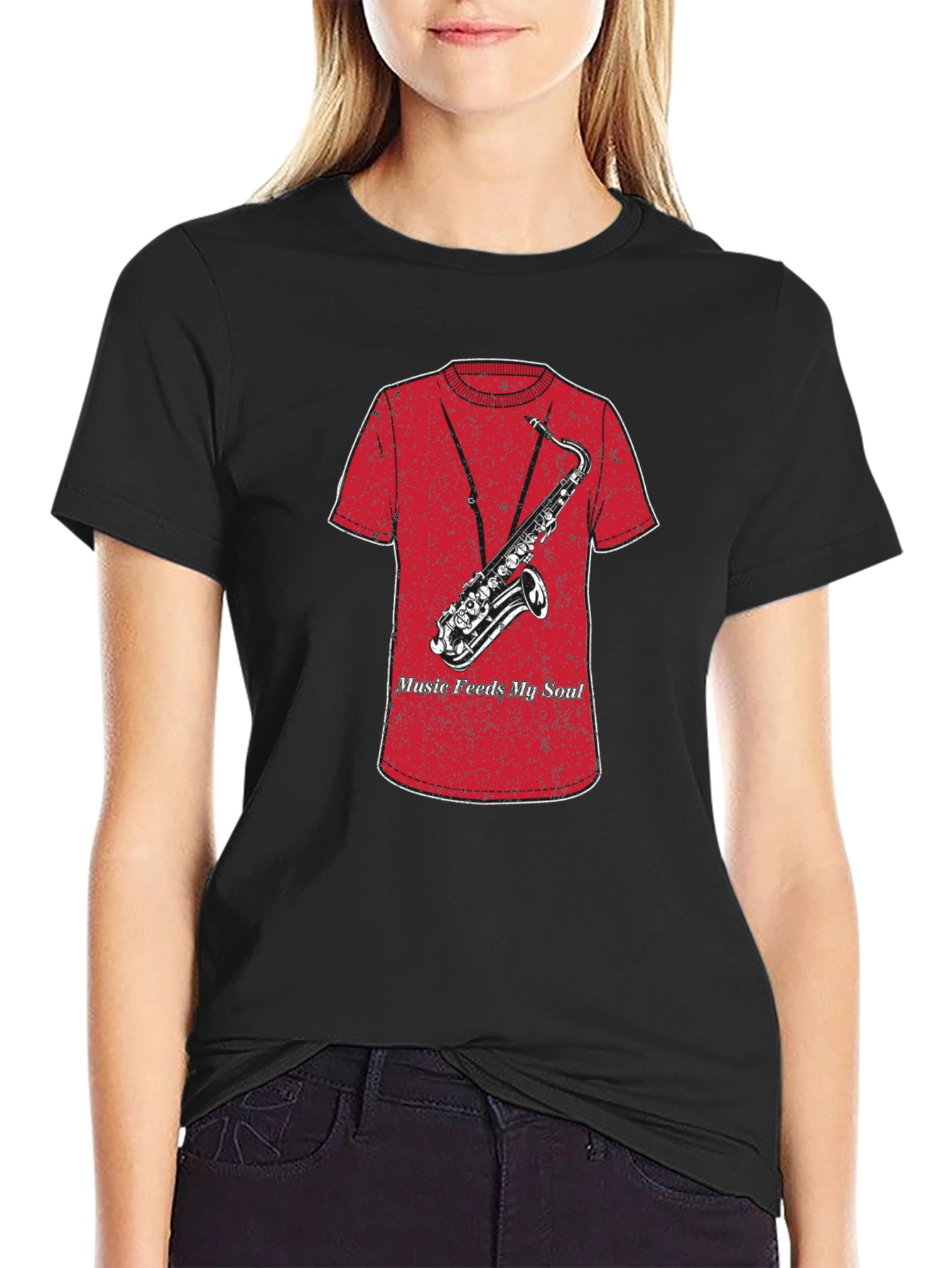Music Feeds My Soul Saxophone Graphic T-Shirt