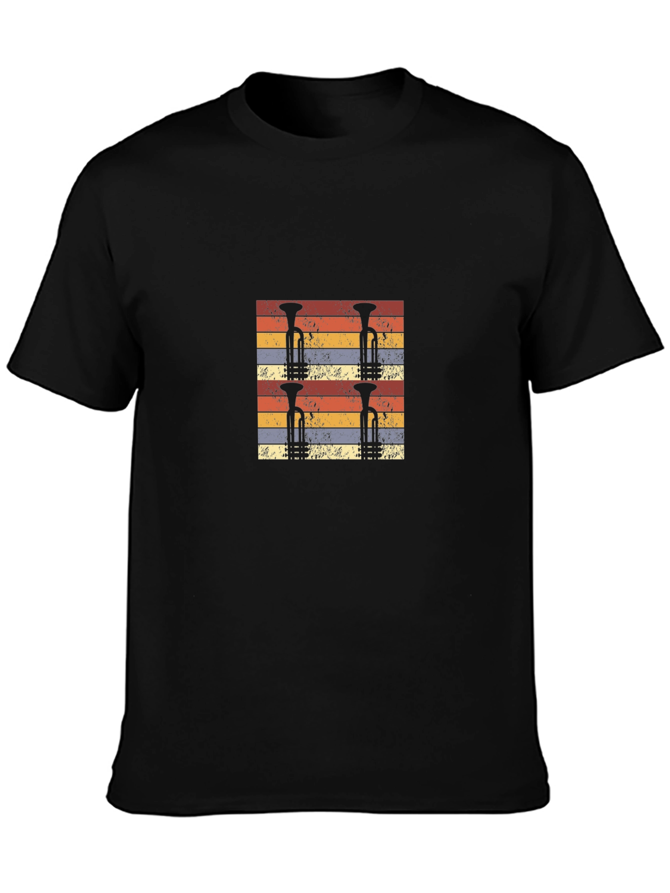 Retro Trumpet Stripes Black T-Shirt