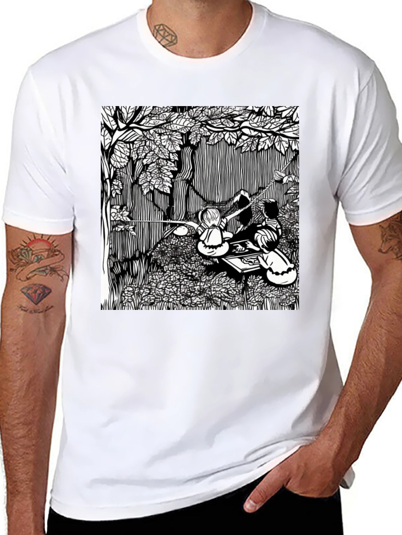 Unique Black T-Shirt with Detailed Graphic Design