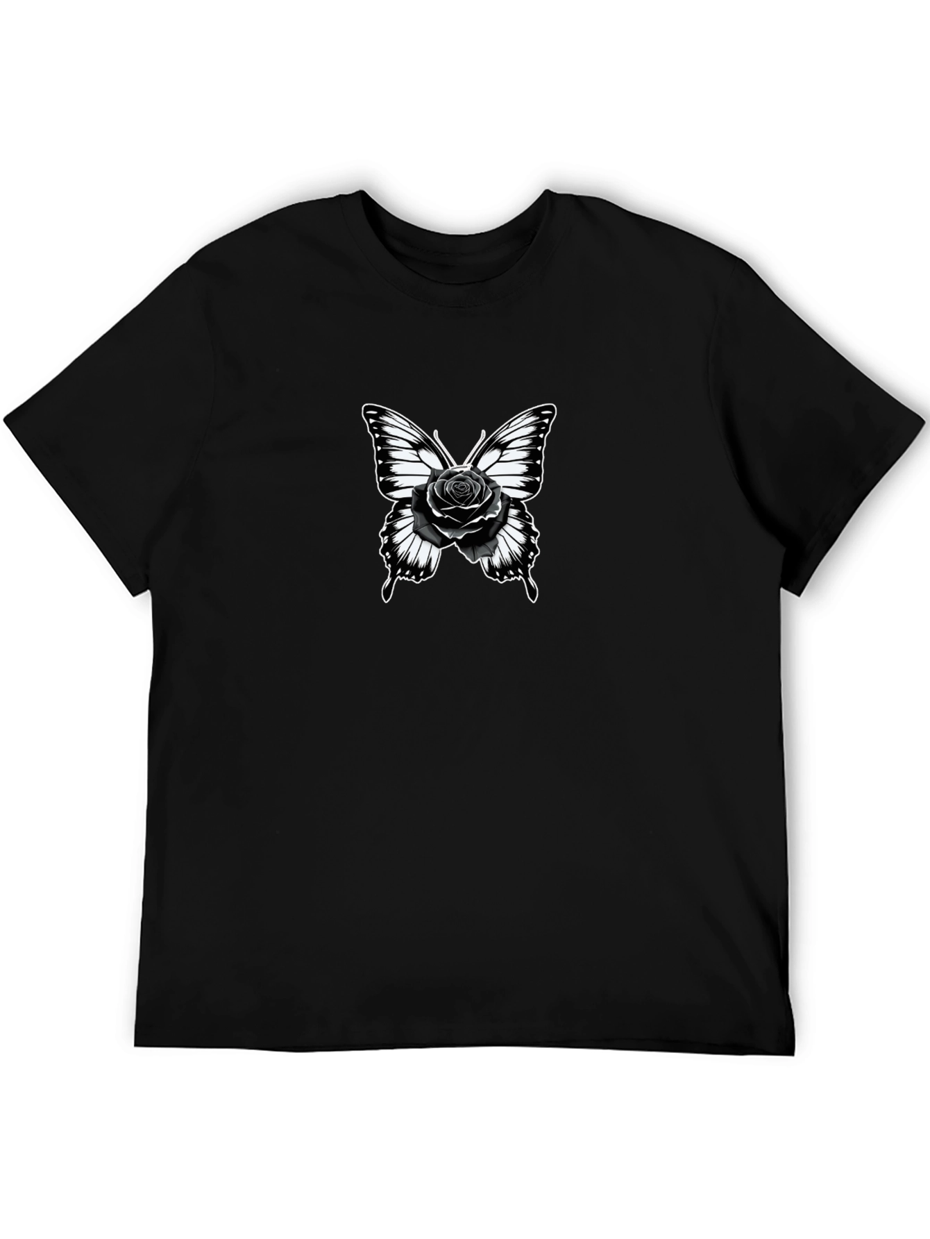 Butterfly Rose Graphic Tee - Black Cotton Blend